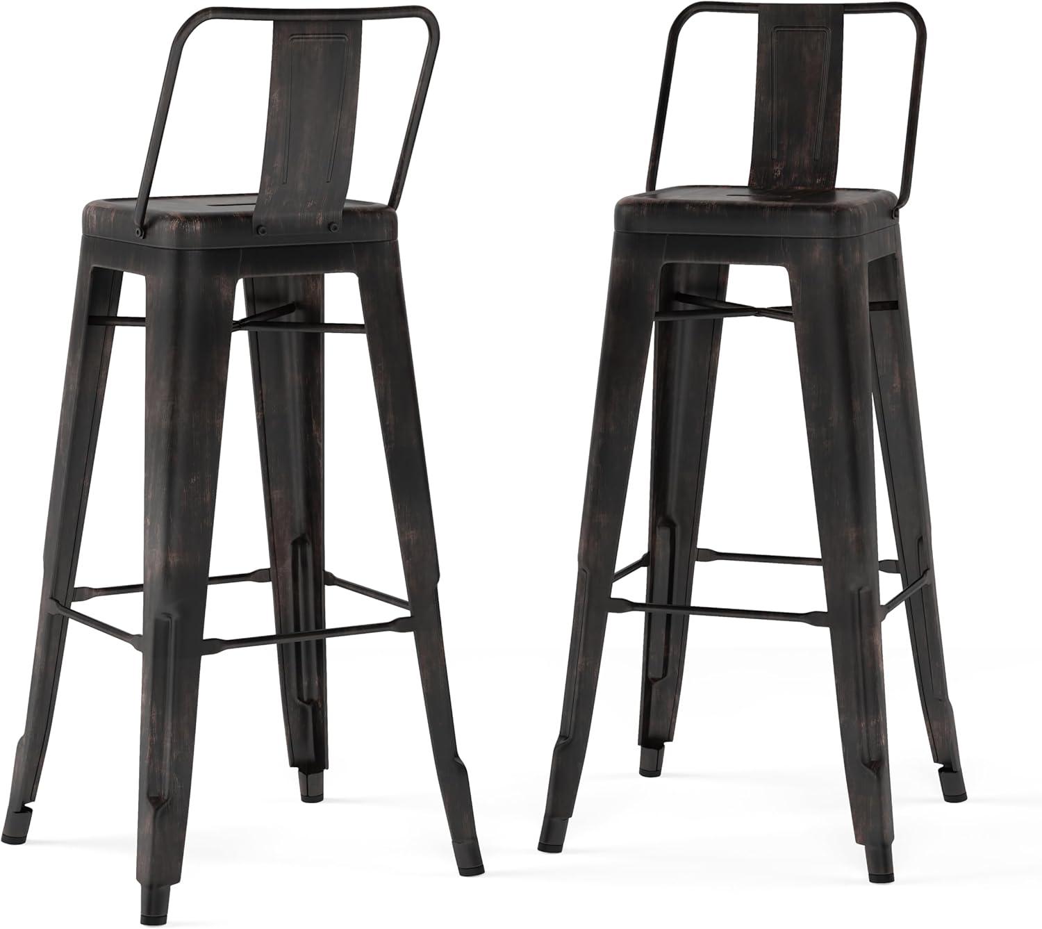 Simpli Home Rayne 30" Metal Bar Stool in Distressed Black (Set of 2)
