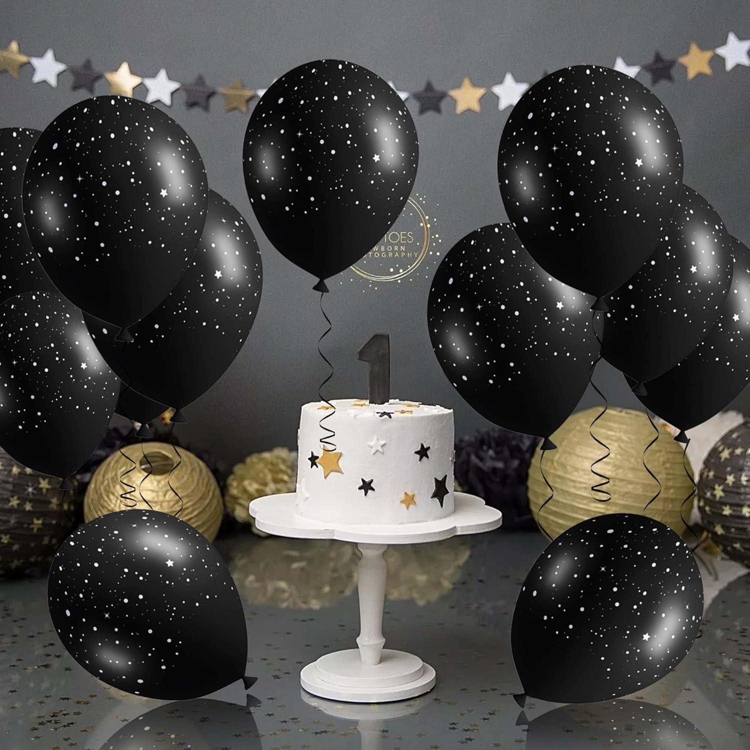 40Pcs Galaxy Balloons for Boys Galaxy Birthday Party Decorations Outer Space Themed Party Supplies Black Star Latex Balloon Garland Black and White Balloons for Kids