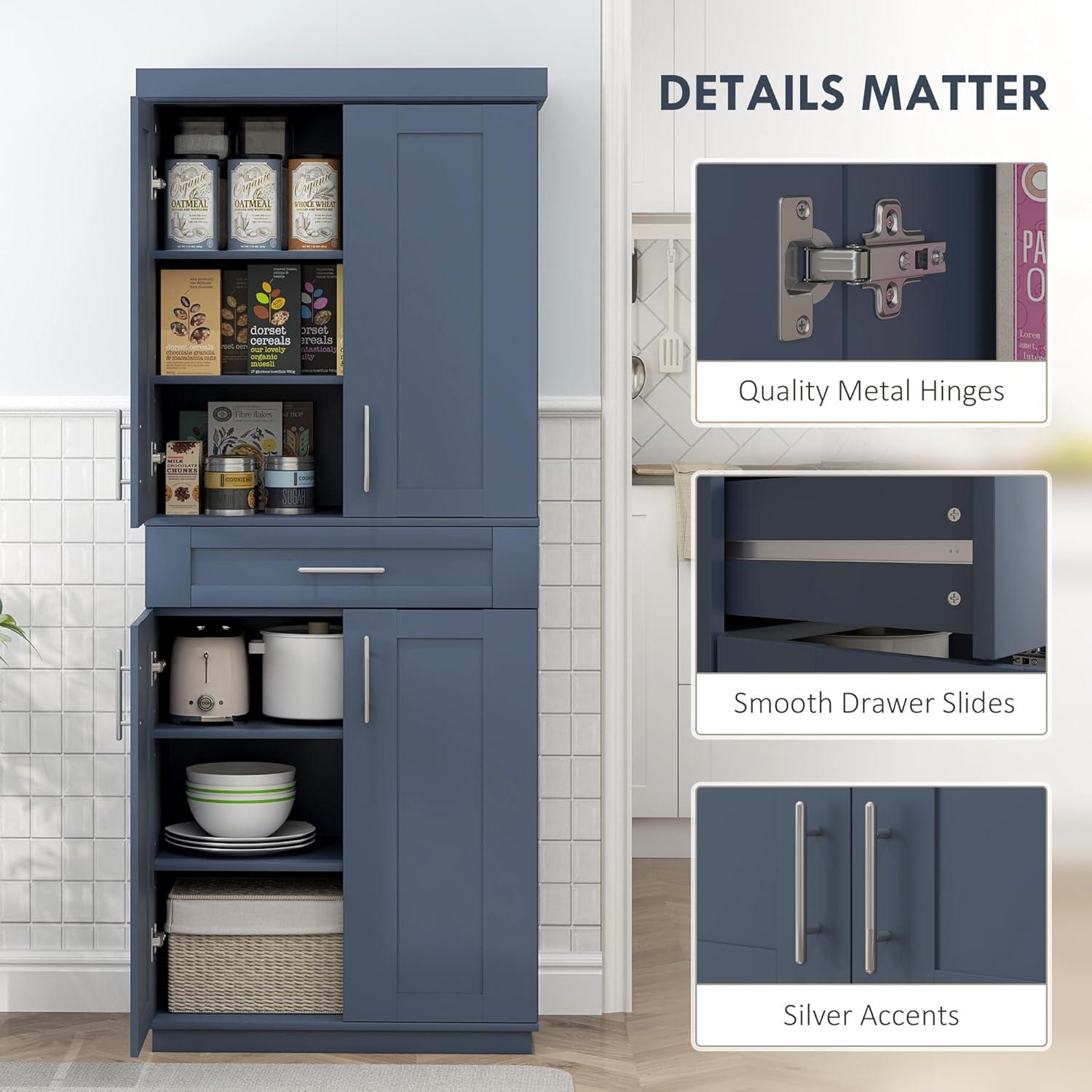 72" Kitchen Pantry Cabinet Cupboard with Doors, Navy Blue