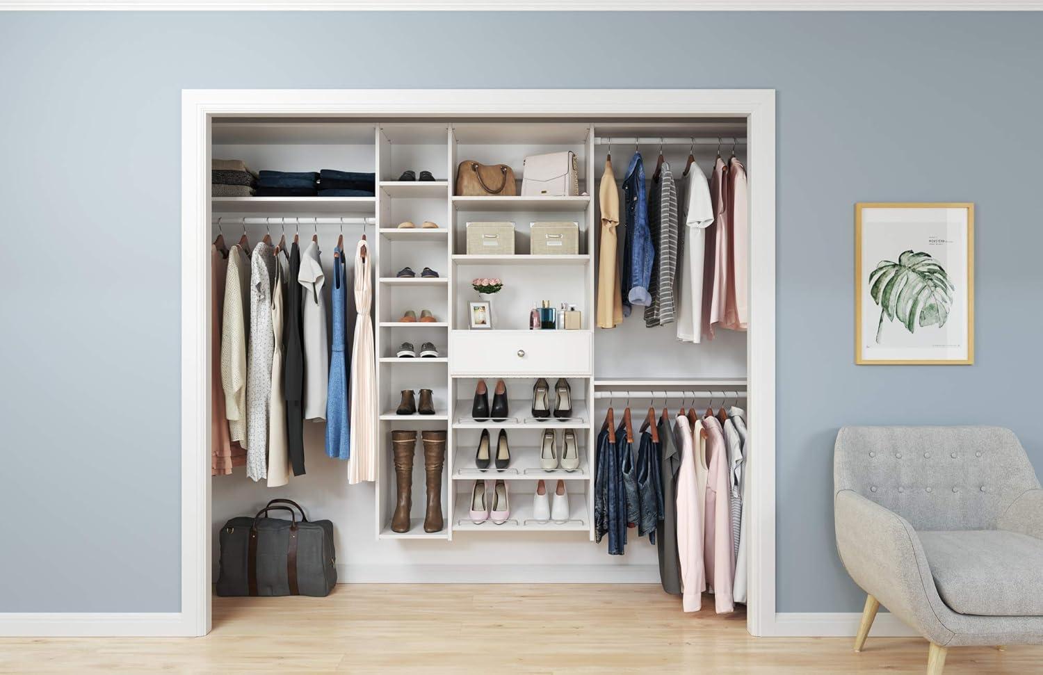 Weathered Grey Medium Wood Closet System with Satin Nickel Hardware