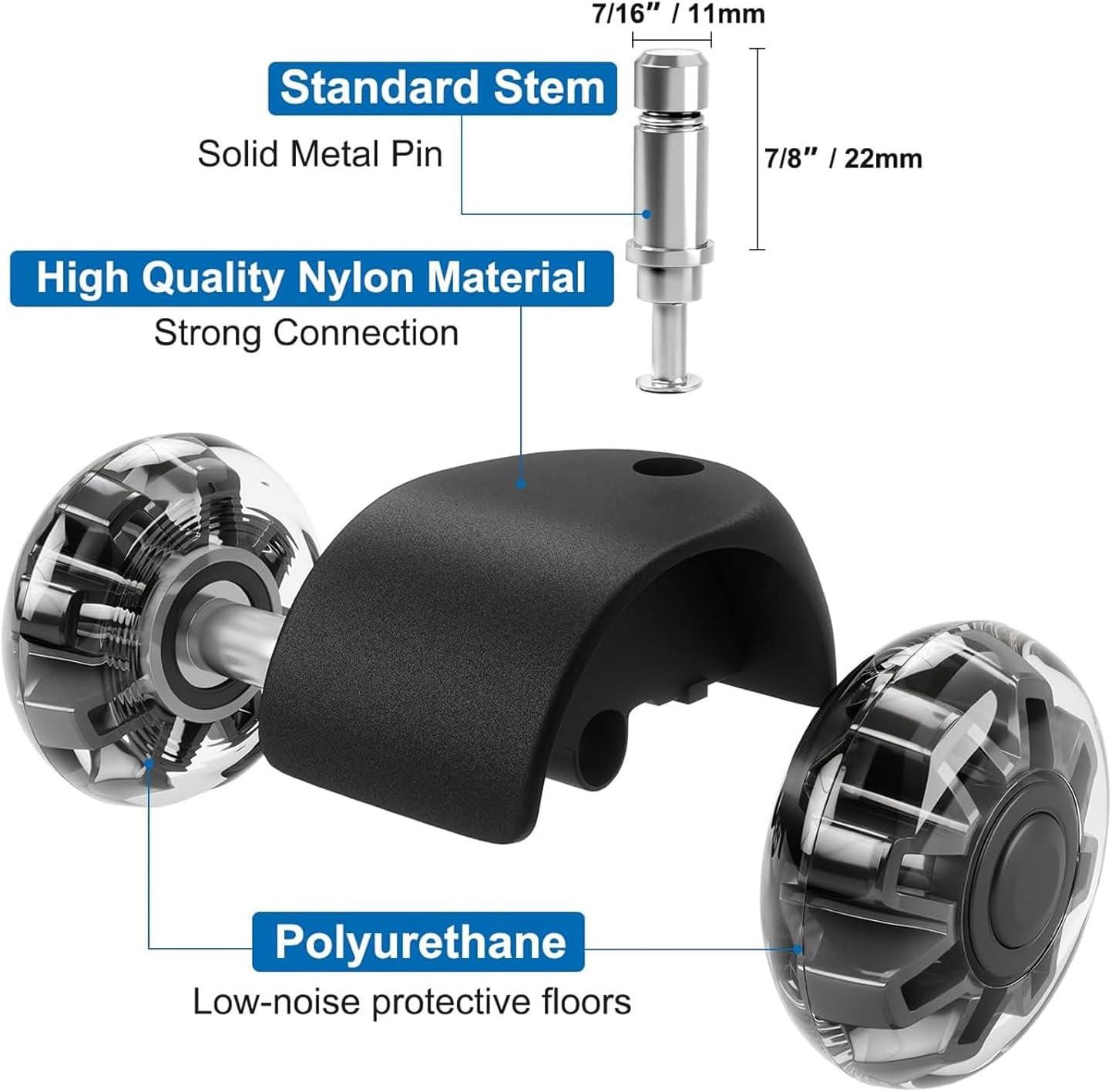 Office Chair Caster Wheels 2" Dual Wheels Set of 5 for Tile and Hardwood Floors, Universal Fit for Most Chairs (Transparent)