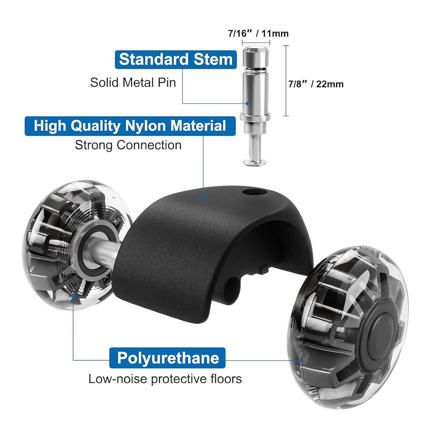 Office Chair Caster Wheels 2" Dual Wheels Set of 5 for Tile and Hardwood Floors, Universal Fit for Most Chairs (Transparent)
