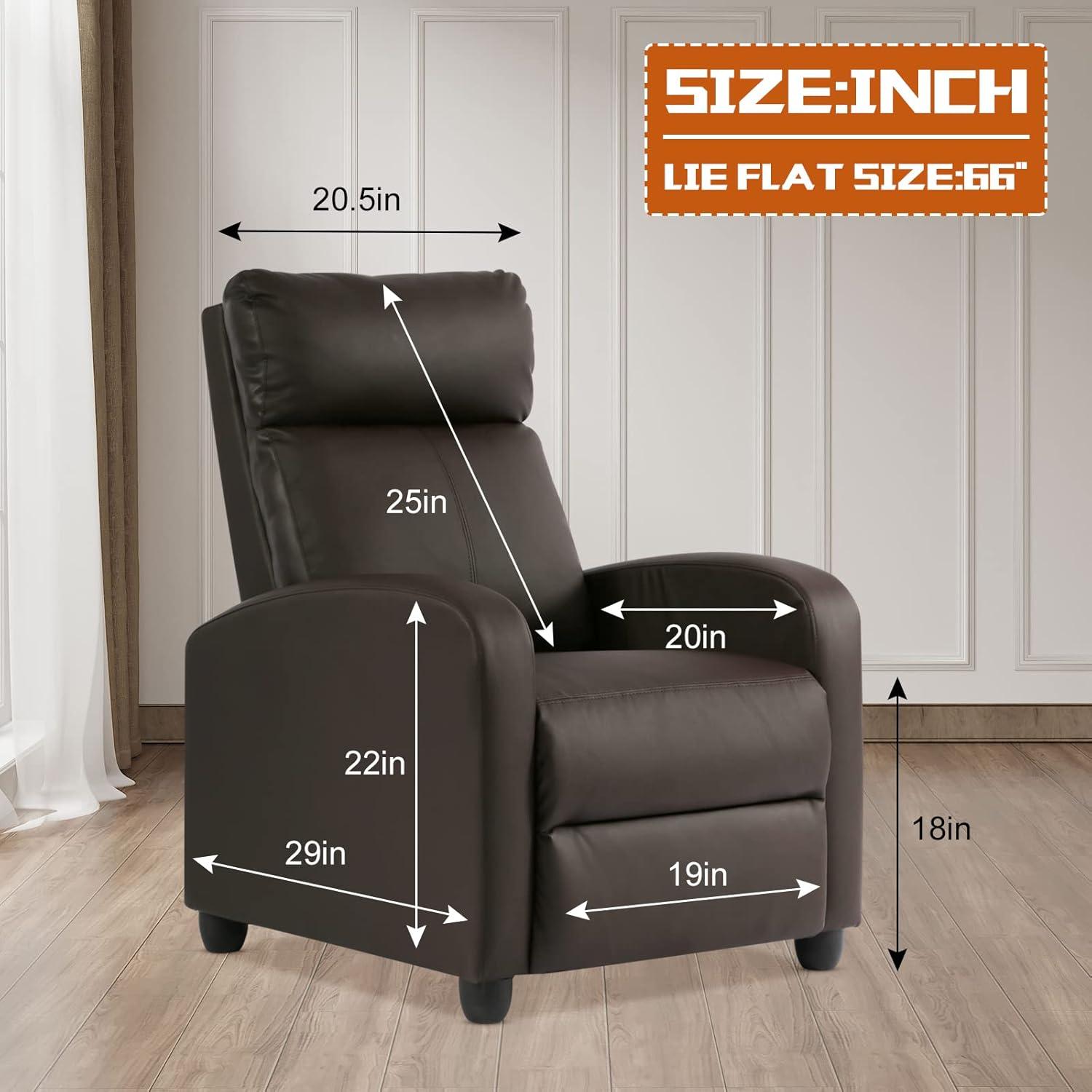 FDW Recliner Chair for Living Room Massage Recliner Sofa Reading Chair Winback Single Sofa Home Theater Seating Modern Reclining Chair, Brown