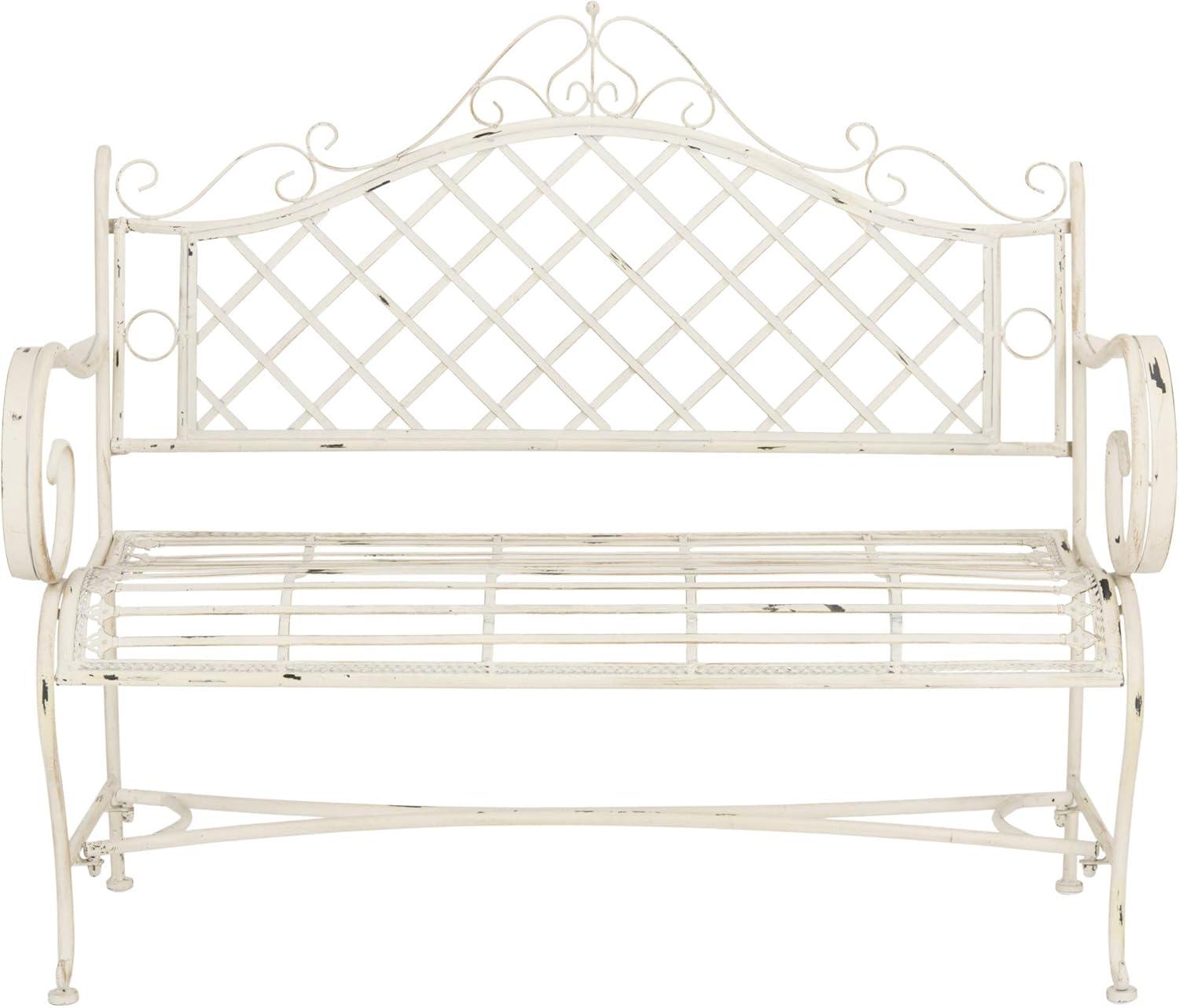 Charming Place de Vosges 46" Antique White Wrought Iron Garden Bench