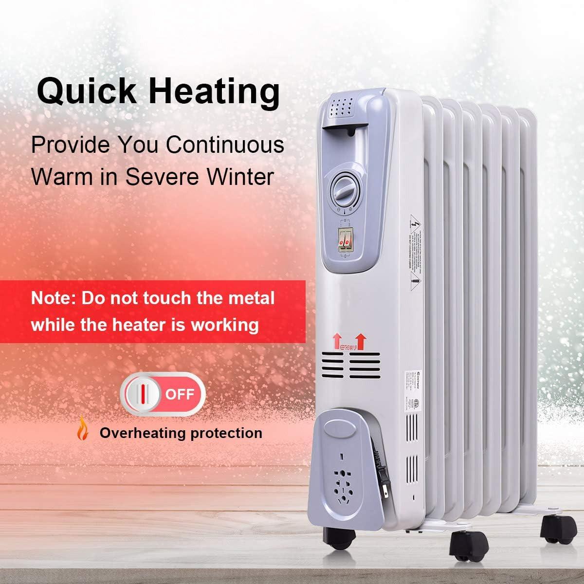 DJWCB Oil Filled Radiator Heater, 1500W Portable Space Heater with Adjustable Thermostat, Tip-over & Overheated Protection, 3 Heat Settings with Quiet Operation, Electric Heater for Home and Office