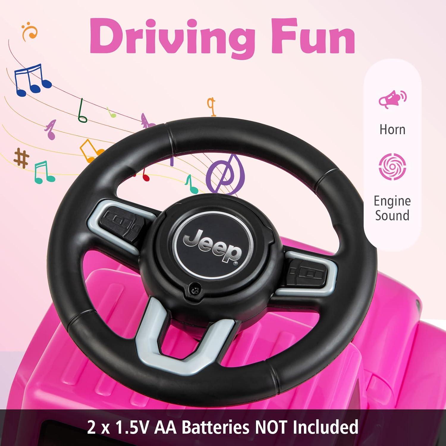 Pink Licensed Jeep Ride-On Push Car with Engine Sound