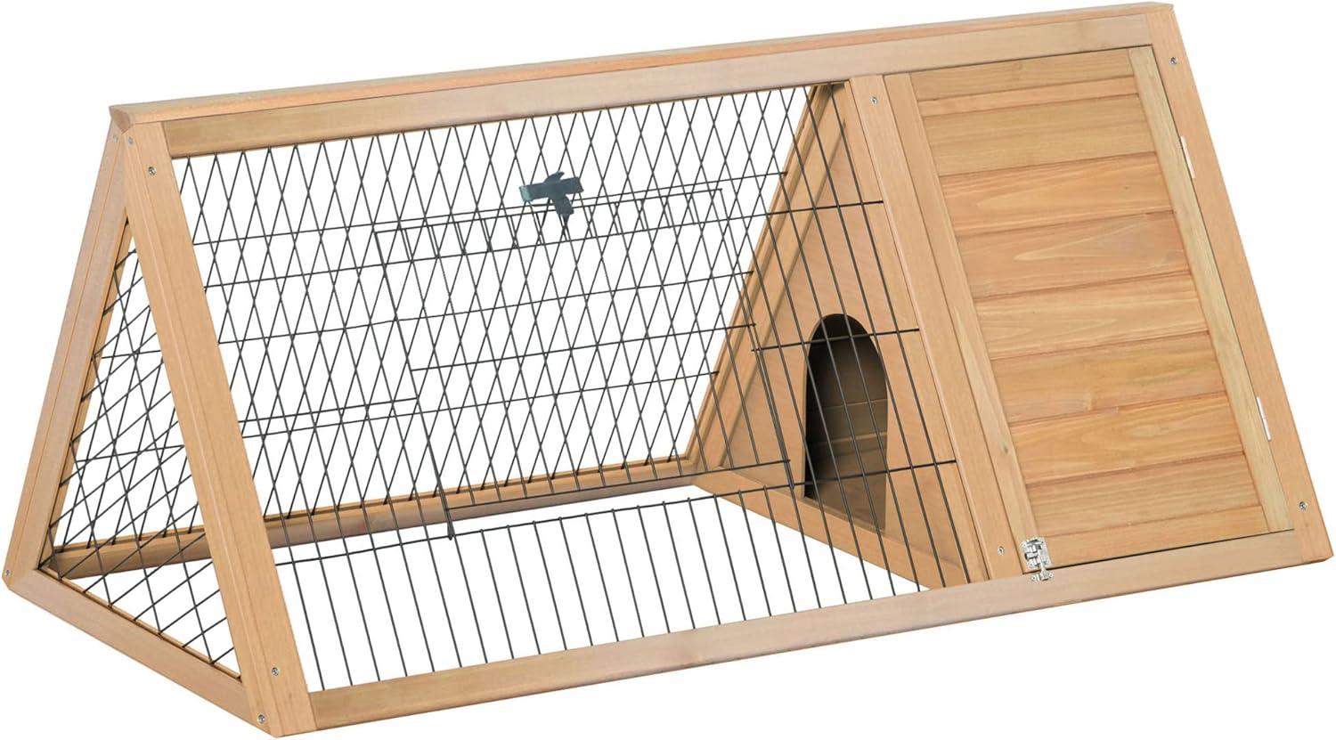 PawHut 46" x 24" Wooden A-Frame Outdoor Rabbit Cage Small Animal Hutch with Outside Run & Ventilating Wire