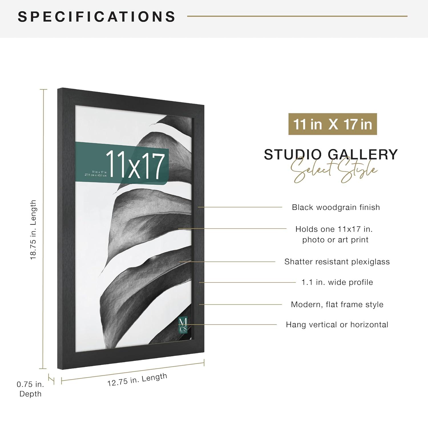 MCS Studio Gallery 11x17 Picture Frame Black Woodgrain, Rectangle Photo Frame for Photos, Posters & Art Prints (1-Pack)
