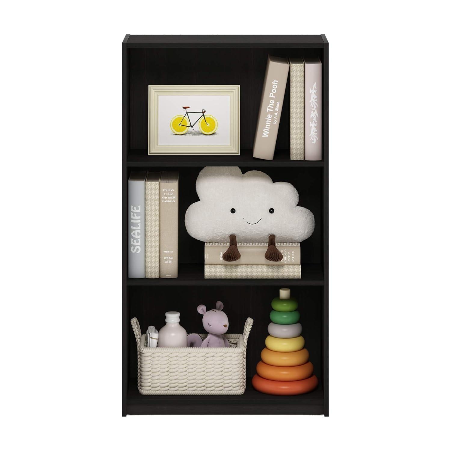 Furinno Easy Assembly 3 Cube Decorative Bookshelf Storage Display Cabinet 3-Tier Multi-functional Open Shelf,Espresso