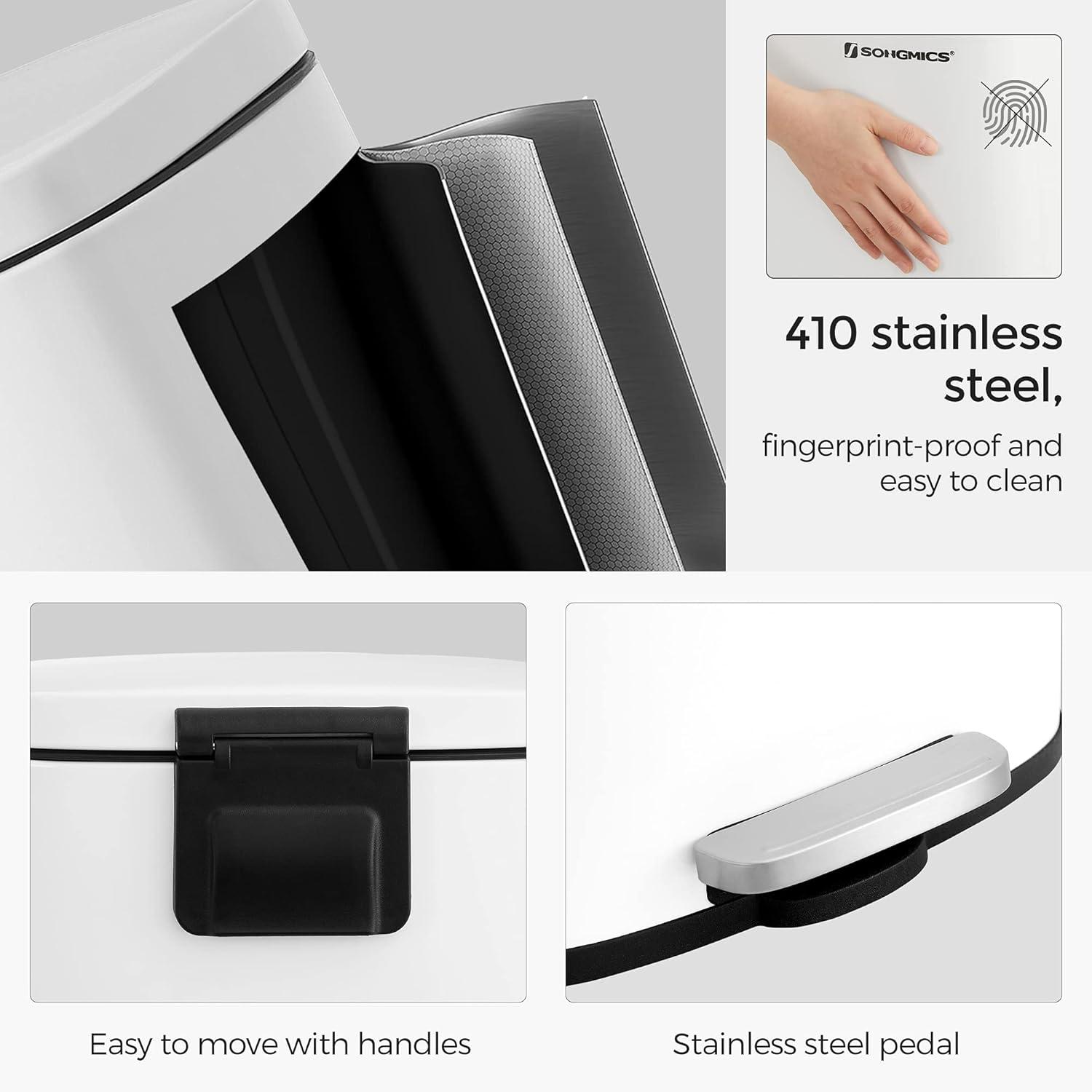 8 Gallon Trash Can with Lid, Garbage Can, Stainless Steel Small Waste Bin with Step Pedal and Inner Bucket, Soft Close, Kitchen
