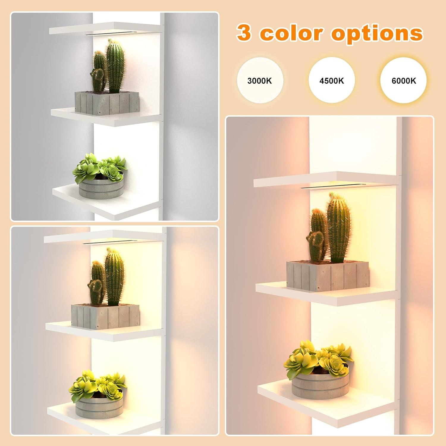 5-Tier Wall Shelf Unit, White Floating Shelves with LED Light, Lack Shelf for Bedroom Living Room Vanity Wall Storage Display