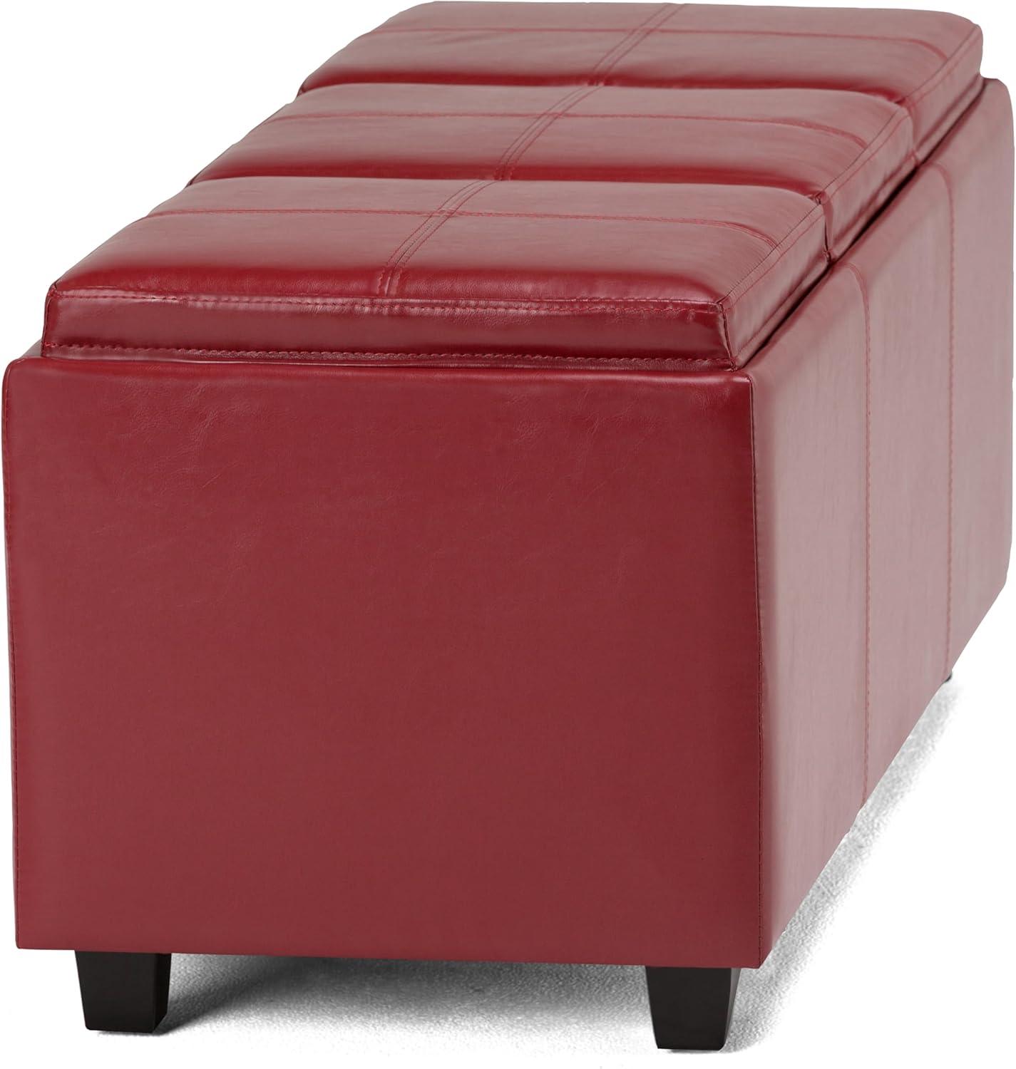 Radicchio Red Avalon Faux Leather Storage Ottoman with Tray