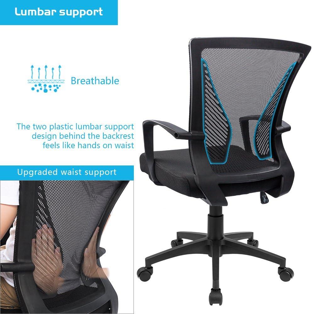 Furmax Office Chair Mid Back Swivel Lumbar Support Desk Chair, Height Adjustable Computer Ergonomic Mesh Chair with Armrest, Black