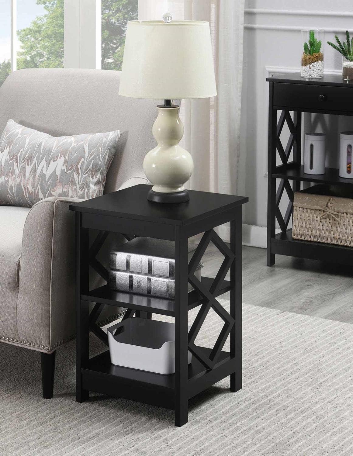 Black Diamond Cut-Out 3-Tier End Table