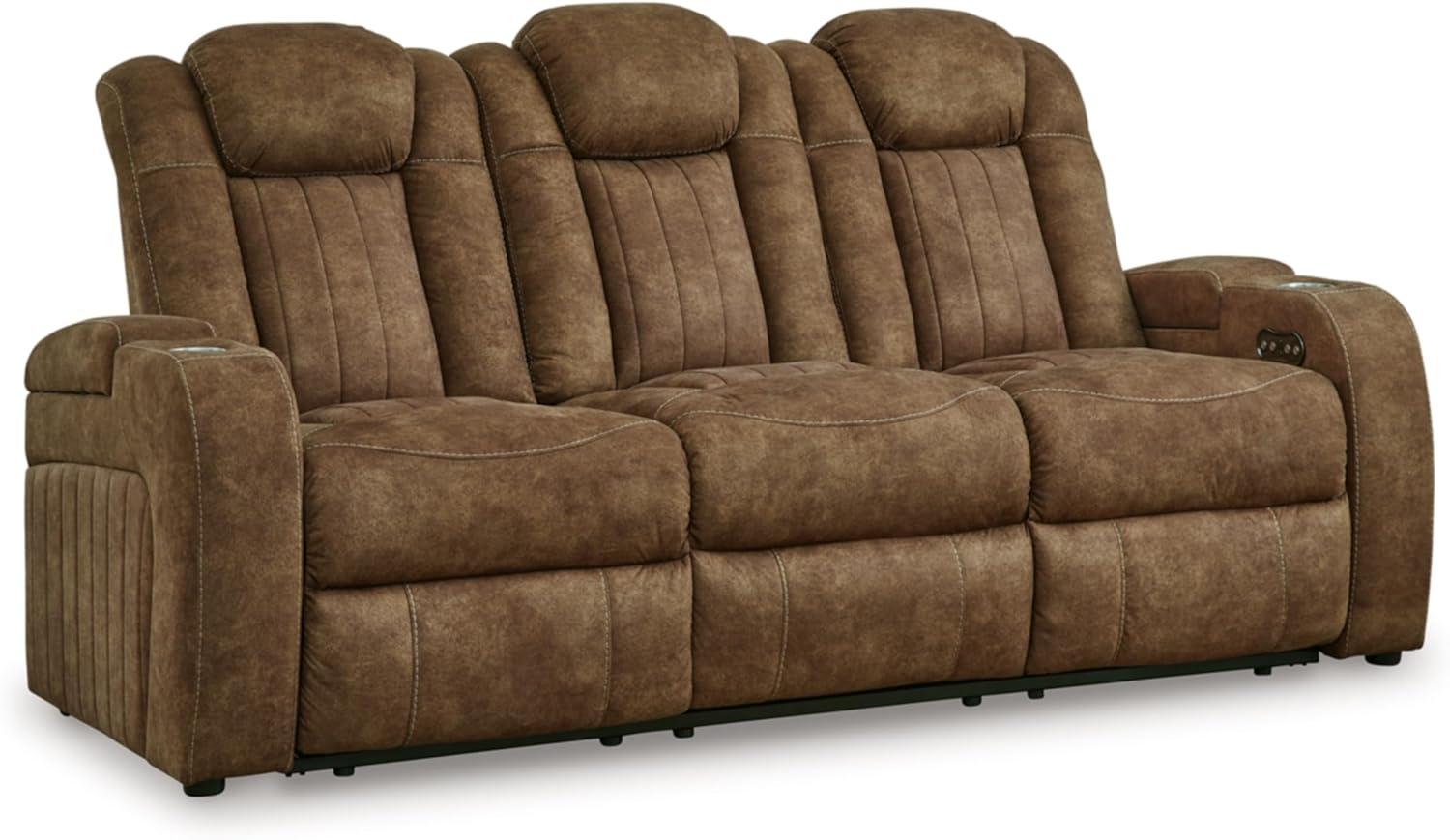 Brown Faux Leather Power Reclining Sofa with Storage