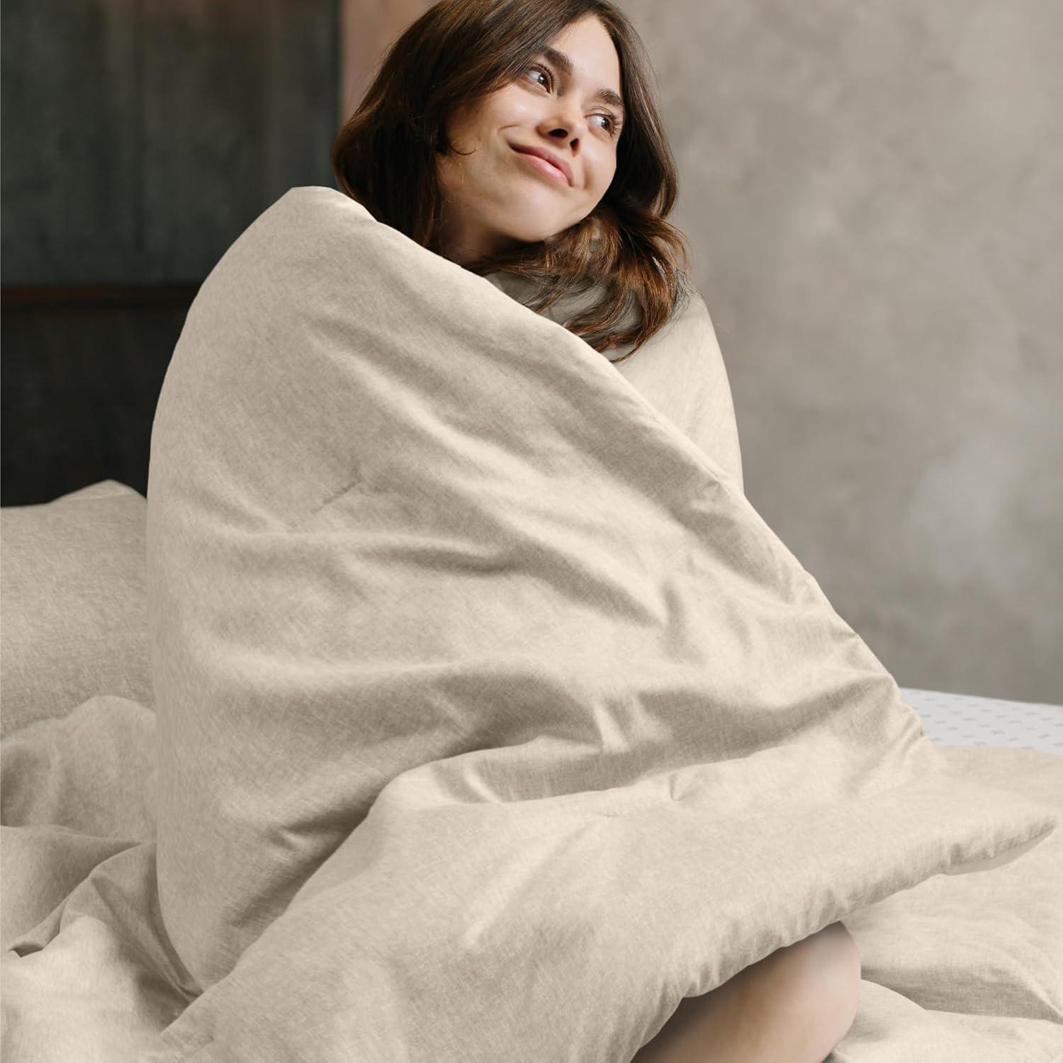 Lightweight Grey Comforter for Queen Size and Full Size Bed, Modern Chambray Bedding Set, Including 1 Comforter and 2 Pillow Shams