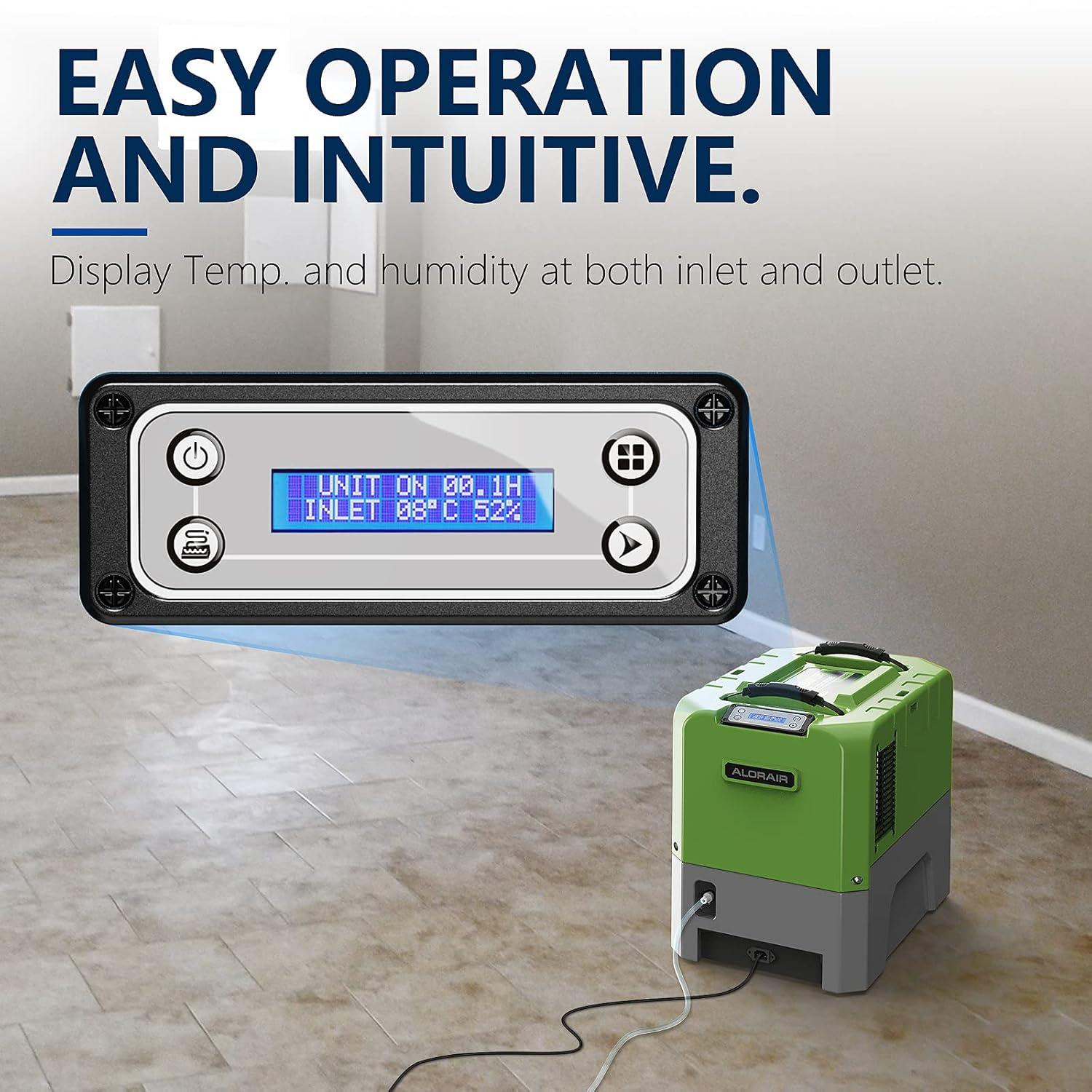 Refine Air Treatment ALORAIR 180 PPD Commercial Dehumidifier with Pump Drain Hose for Basement Warehouse & Job Sites Green