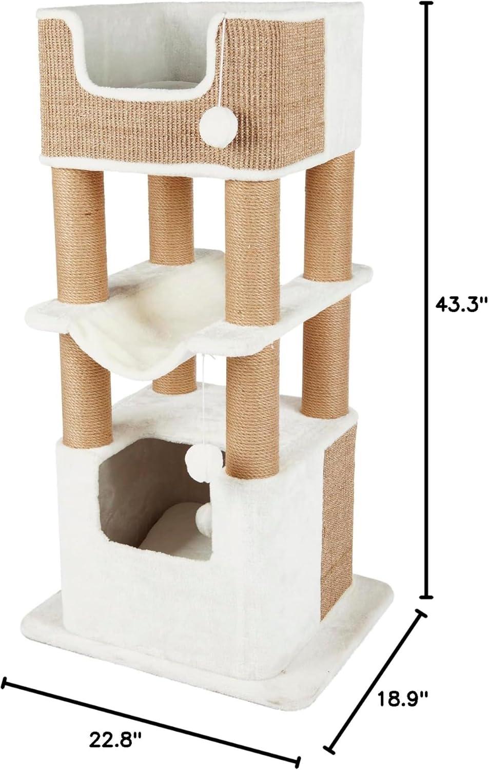 TRIXIE TRIXIE Lucano 43.3" XXL Cat Tree - Sisal Scratching Posts, Plush Covered House, Cat Beds, Platforms, Two Hanging Toys