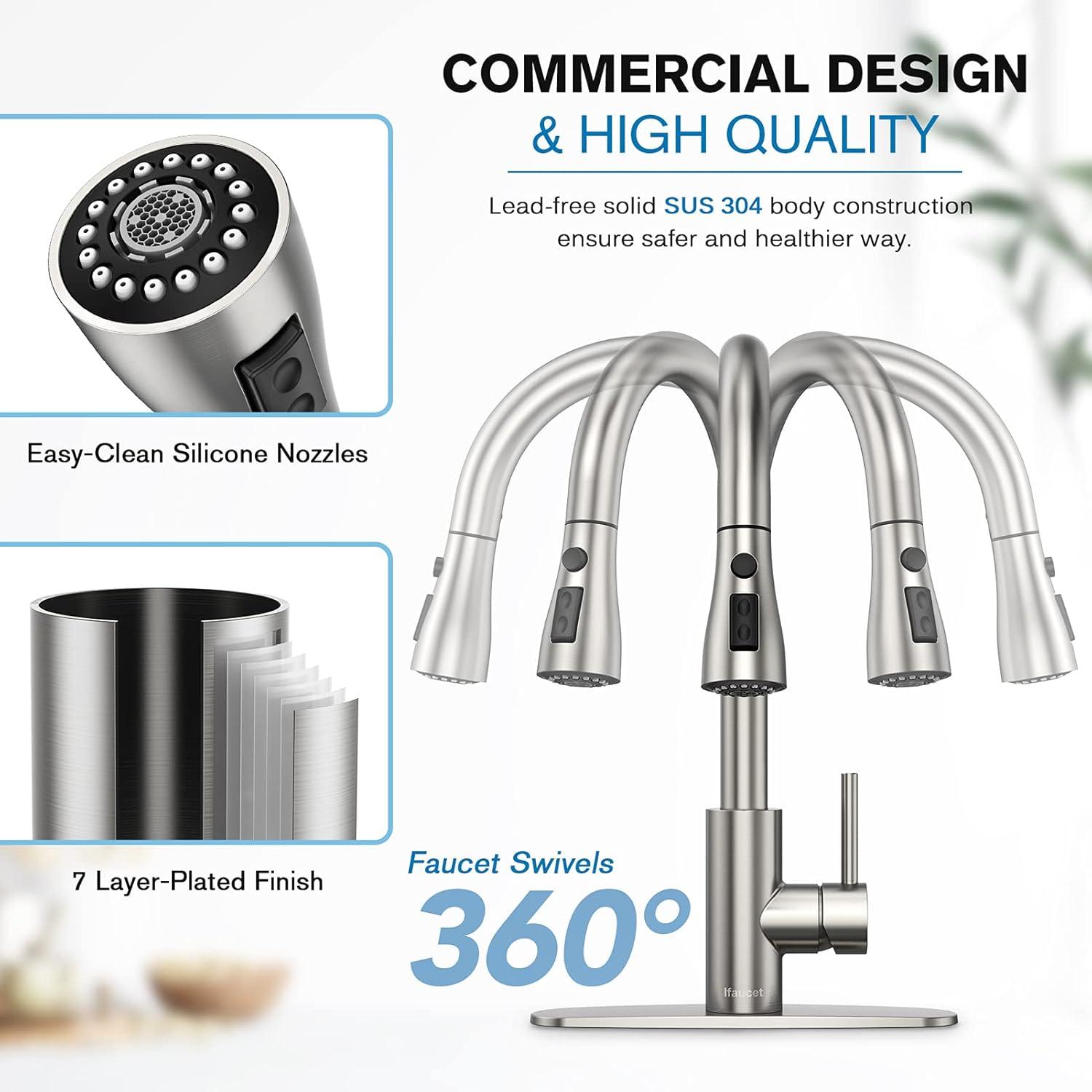 Black Kitchen Sink Faucet, Kitchen Faucet with Pull Down Sprayer, Stainless Steel Single Handle Faucet for Kitchen Sink with Deck Plate, Fitted for RV, Bar, Laundry, Apartments, Farmhouse