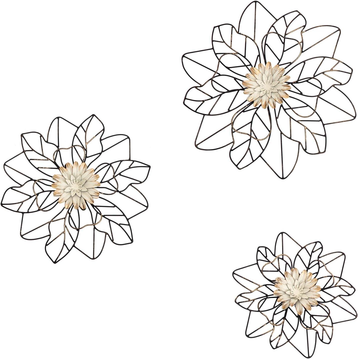 Brewster (Set of 3) Maggie Black Flower Metal Wall Arts: Iron Sculptures, Modern Decor, Botanical Theme