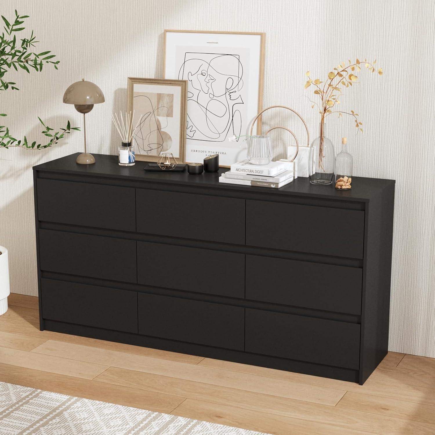 FAMAPY Chest of Drawers Dresser No Handles, 6 Drawer Dresser with Wide Storage, Modern Contemporary 6-Drawer Chest, for Bedroom Black (59”W x 15.7”D x 32.3”H)