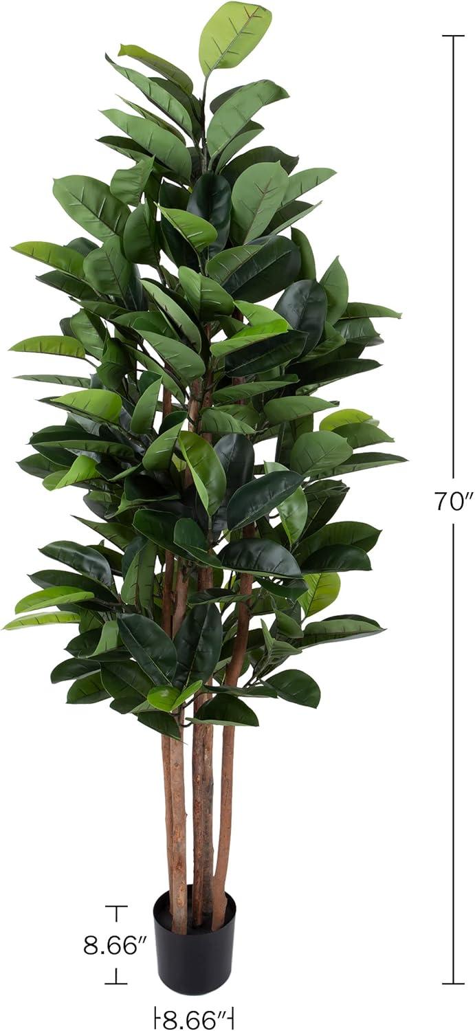 Artificial Rubber Plant - 70-Inch Faux Tree with Natural-Feel Leaves - Realistic Potted Indoor Plant for Office or Home Decor by Pure Garden (Green)