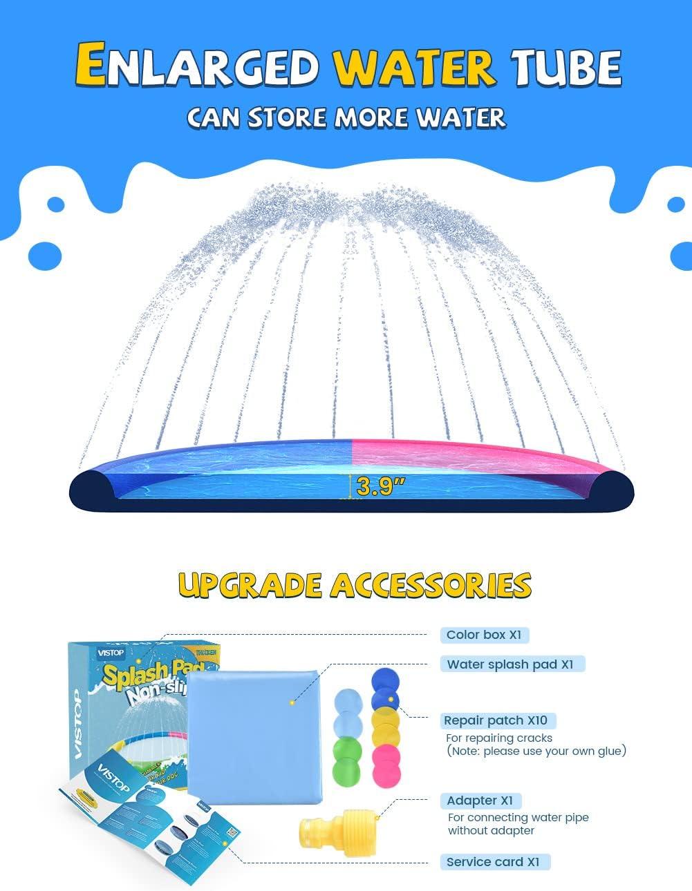 VISTOP Non-Slip Splash Pad for Kids, Thicken Sprinkler Pool Summer Outdoor Water Toys - Fun Backyard Fountain Play Mat for Baby Girls Boys Children or Pet Dog (77 inch, Red&Yellow&Green&Blue)