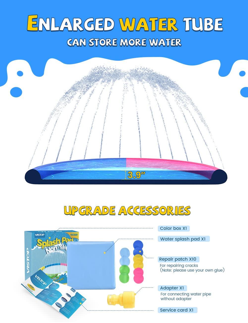 VISTOP Non-Slip Splash Pad for Kids, Thicken Sprinkler Pool Summer Outdoor Water Toys - Fun Backyard Fountain Play Mat for Baby Girls Boys Children or Pet Dog (77 inch, Red&Yellow&Green&Blue)