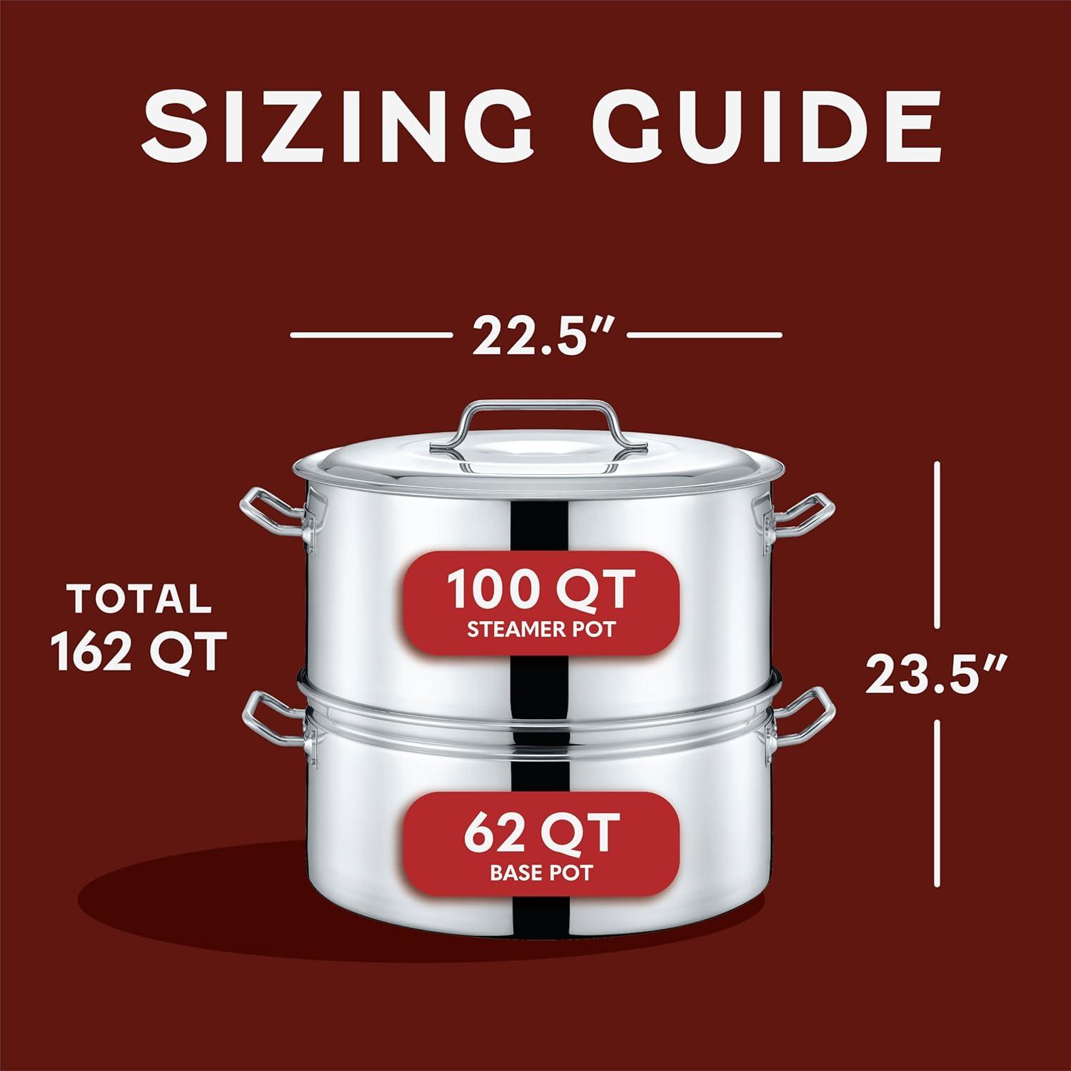 Extra Large 100QT Stainless Steel Stock Pot Steamer and Braiser Combo