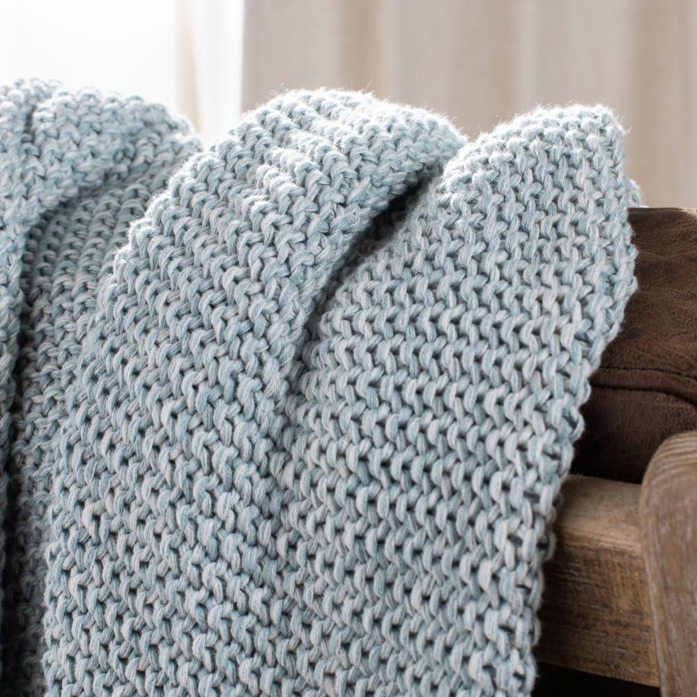 Liliana Knit Throw Blanket - Dull Blue/Natural - 50" x 60" - Safavieh .