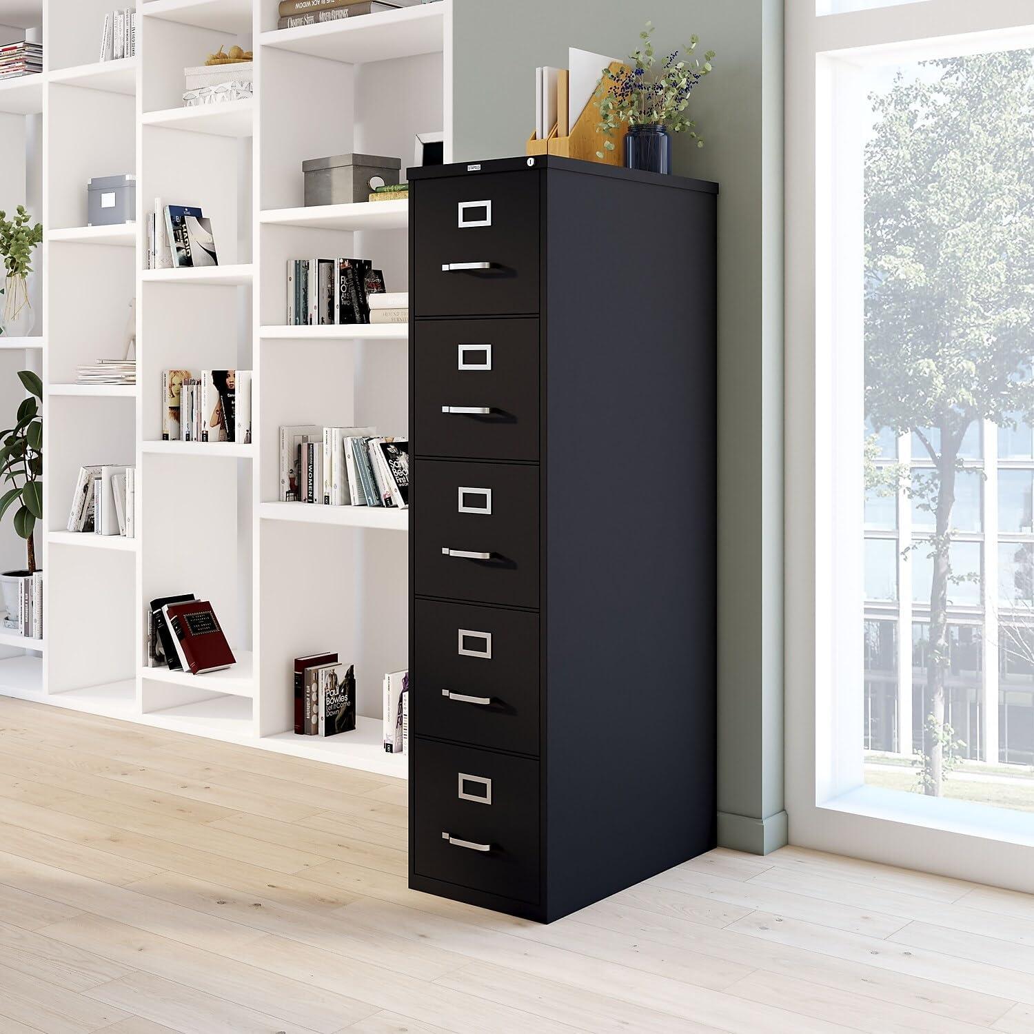 Black Steel 5-Drawer Lockable Vertical Filing Cabinet