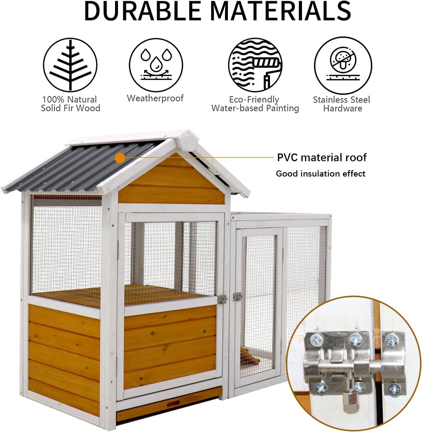 CoSoTower Large Outdoor Chicken Coop Wooden Chicken Coop, Duck Coop with Nest Box, Bird Cage, Rabbit Cage - Waterproof Pvc Board ( Yellow Brown Gradient 80°)