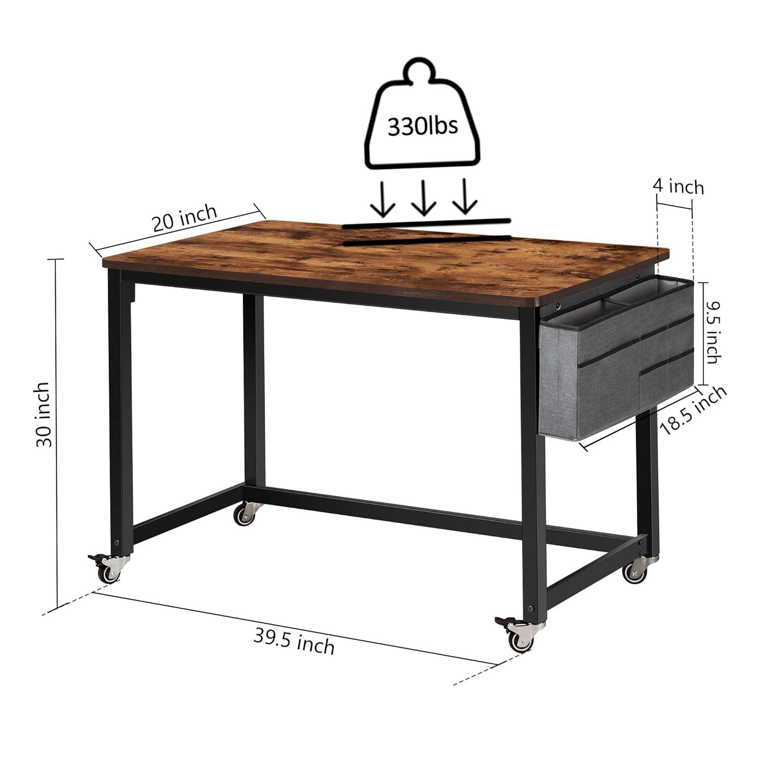 AHB 39" Rolling Computer Desk with 4 Smooth Wheels, Simple Style Mobile Writing Desk Home Office Study Table Movable Workstation with Metal Frame