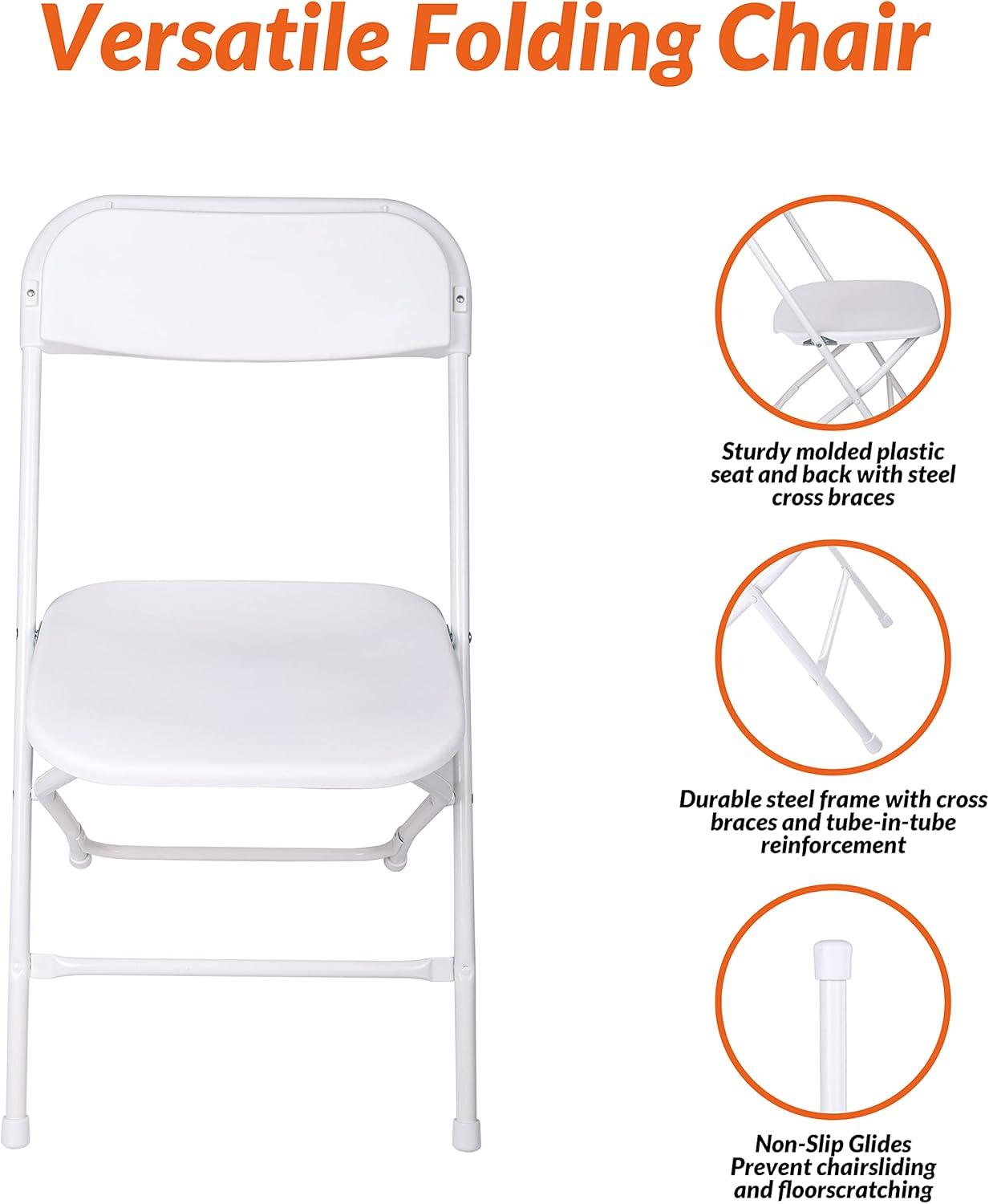 White Steel Frame Folding Chairs with Padded Seats, 4-Pack