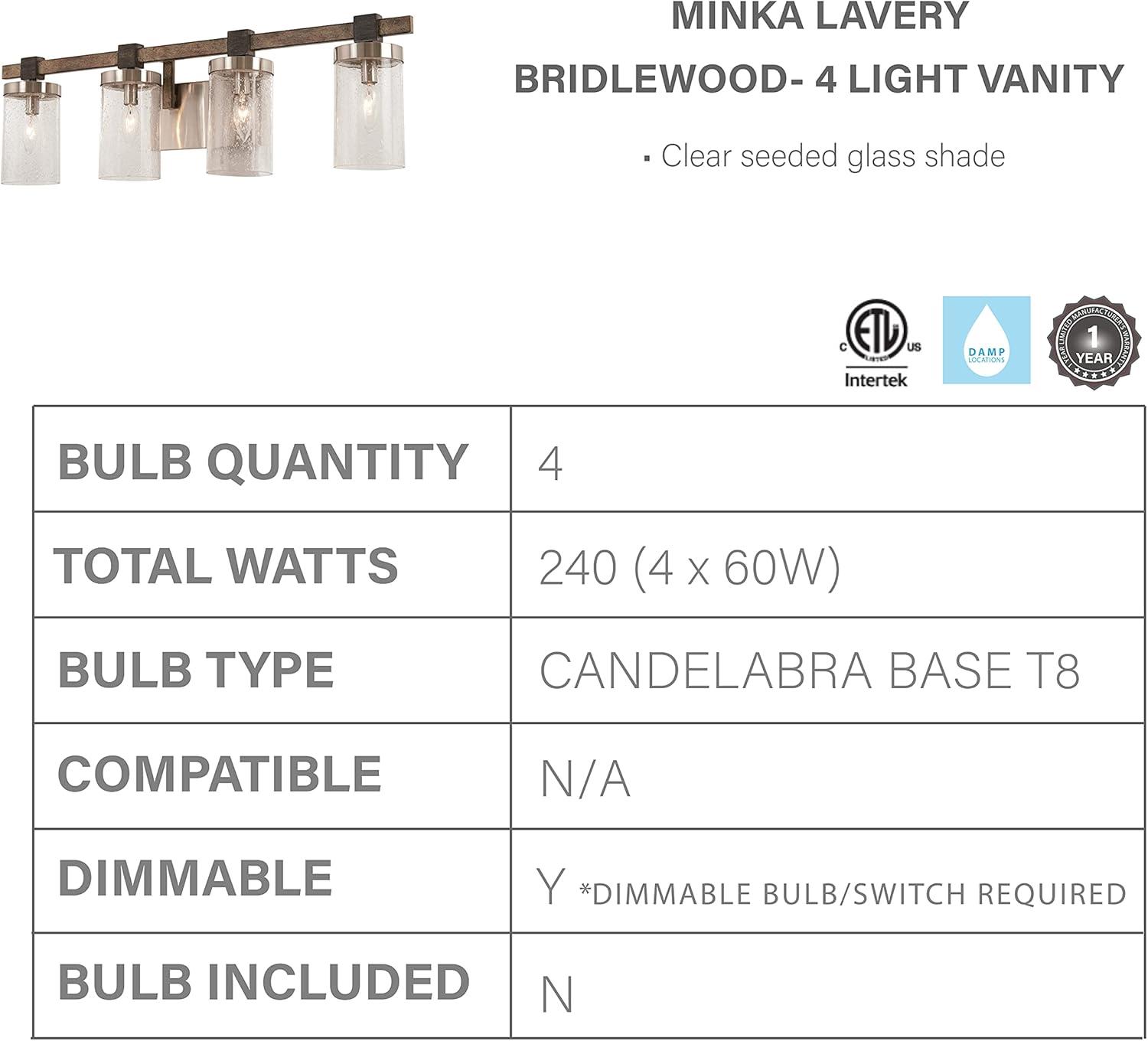 4 Light Bath Vanity Approved For Damp Locations In Transitional Style 8.75 Inches Tall By 31 Inches Wide Minka Lavery 4634-106