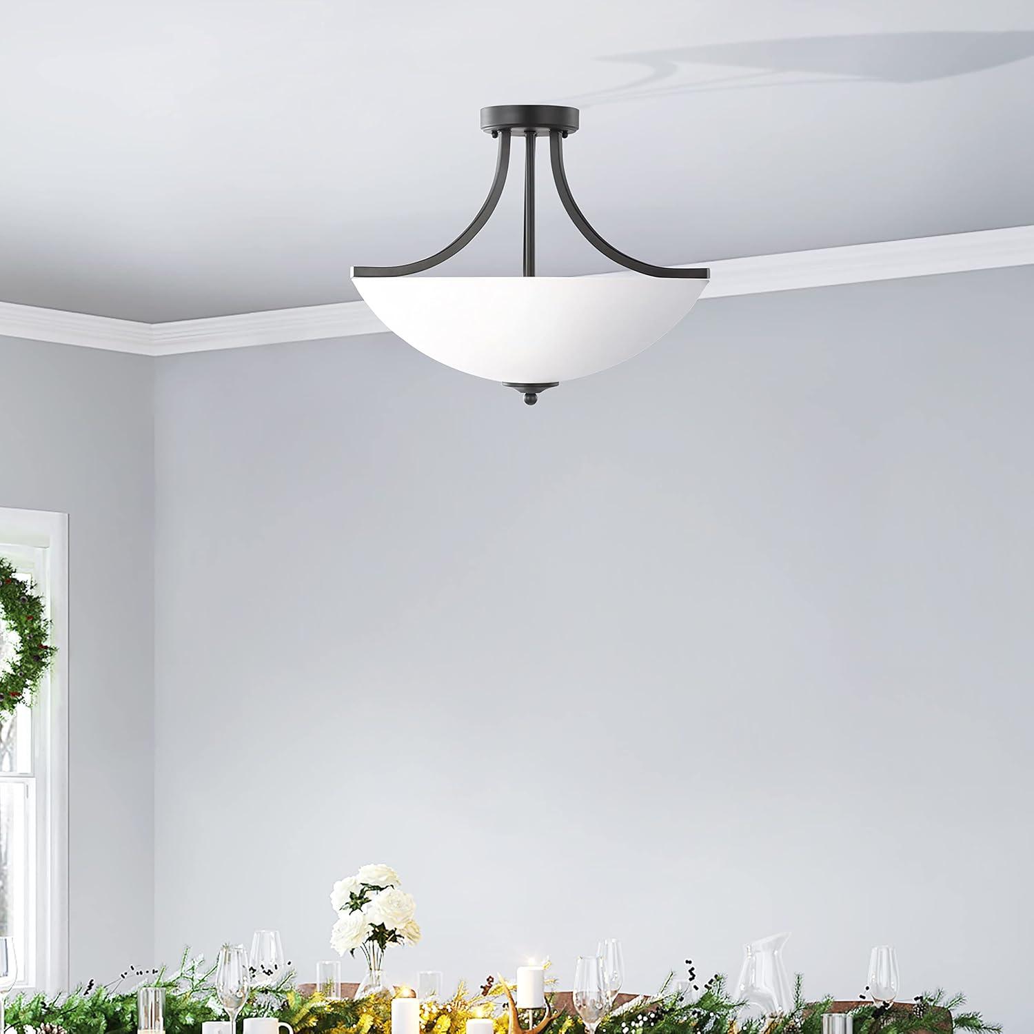 Generation Lighting 7716503-112 Geary Small Three - Light Semi-Flush Convertible Pendant Hanging Modern Fixture, Midnight Black