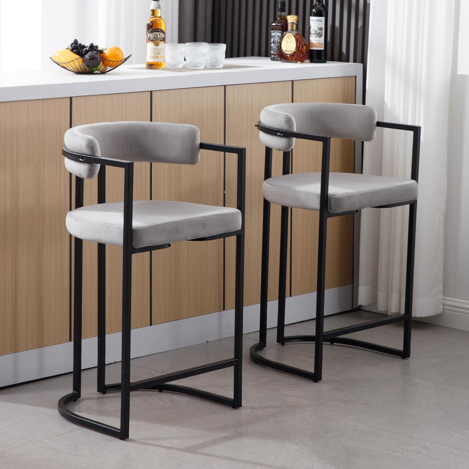 Modern Upholstered Hollow Bar Stool With Armrests And Footrests, Barrel High Bar Stools