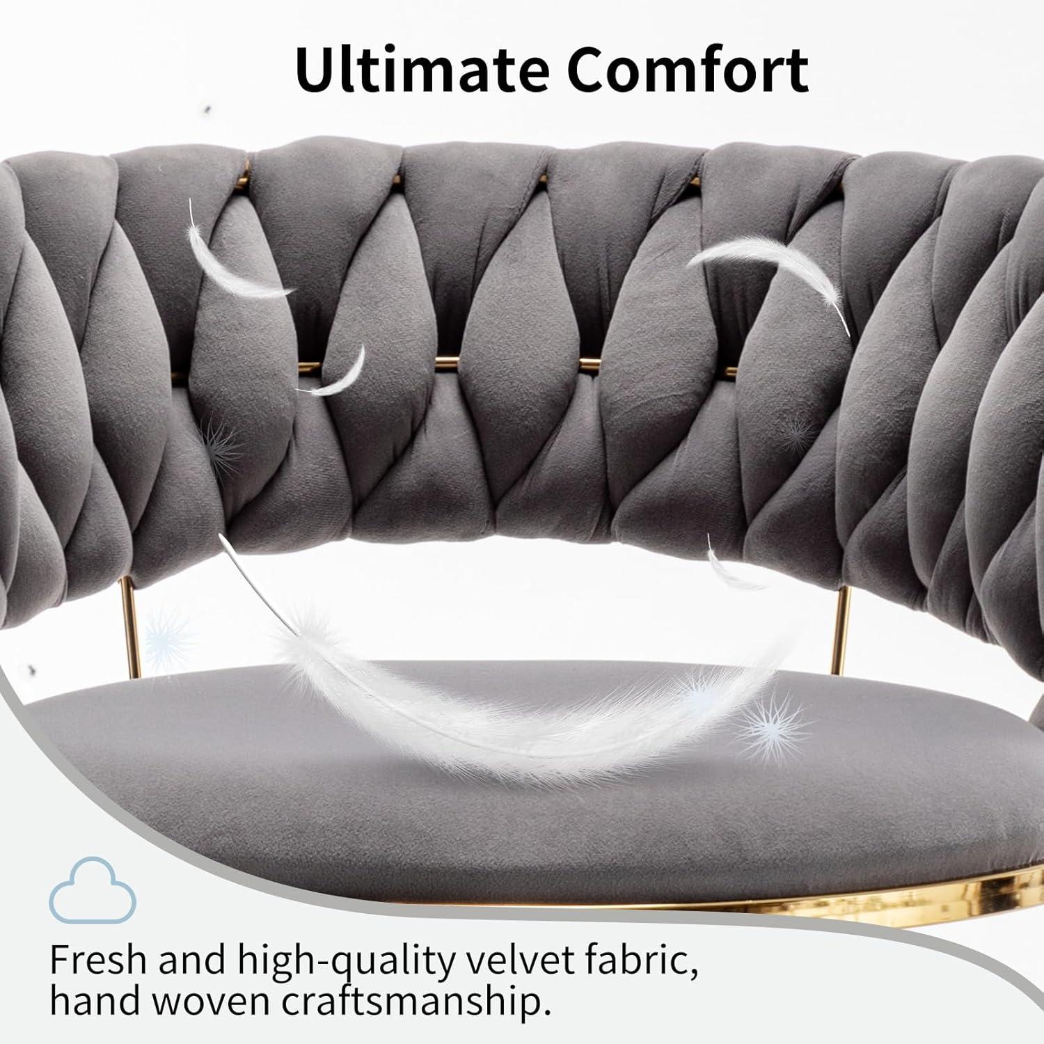 Velvet Bar Stools Set of 2, Counter Height Bar Stools with Low Back, Gold Swivel Barstools for Kitchen Island, Bar Pub (Grey)