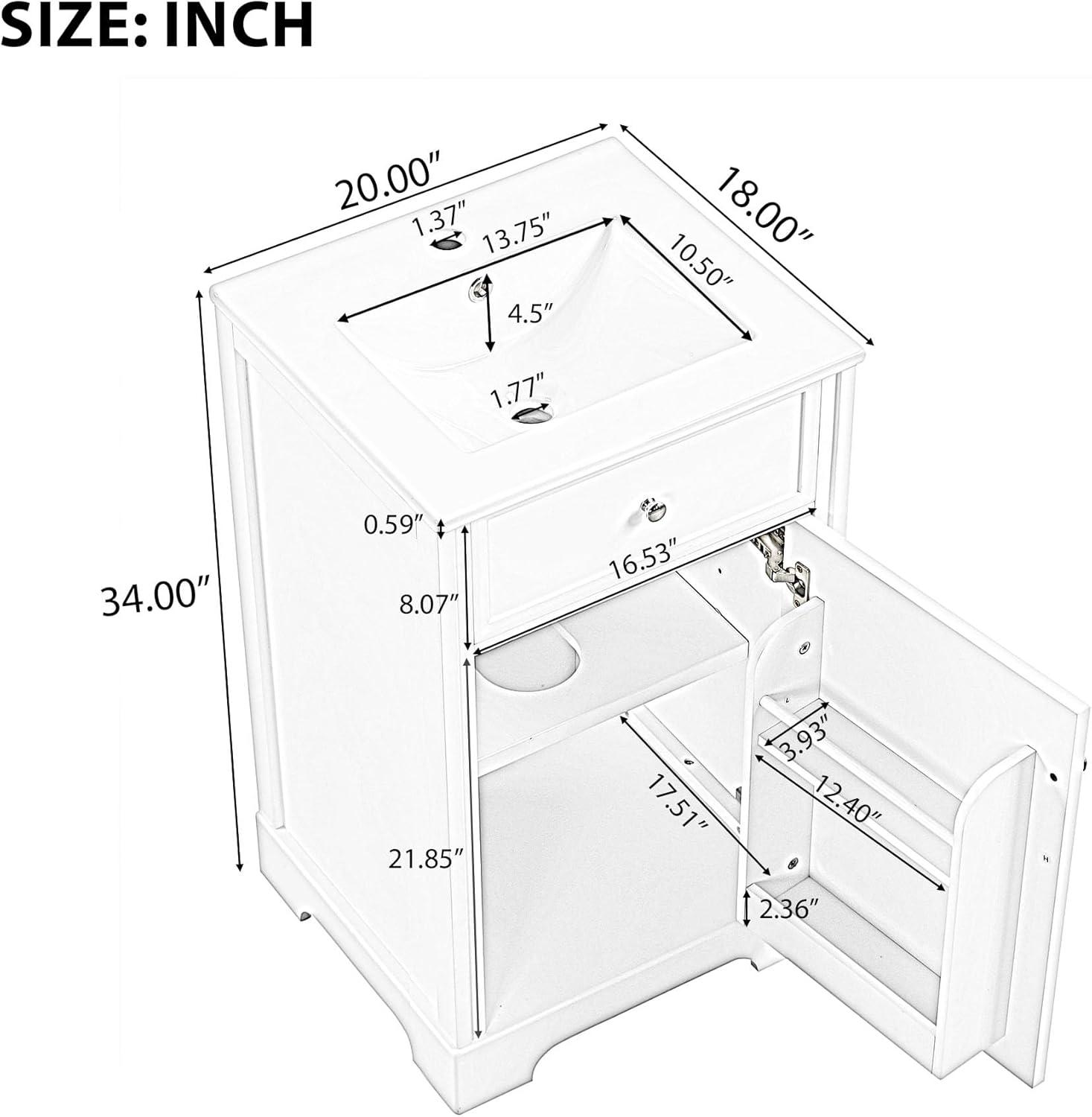 Jeltyprey 20" Bathroom Vanity with Sink, Bathroom Cabinet with Soft Closing Door