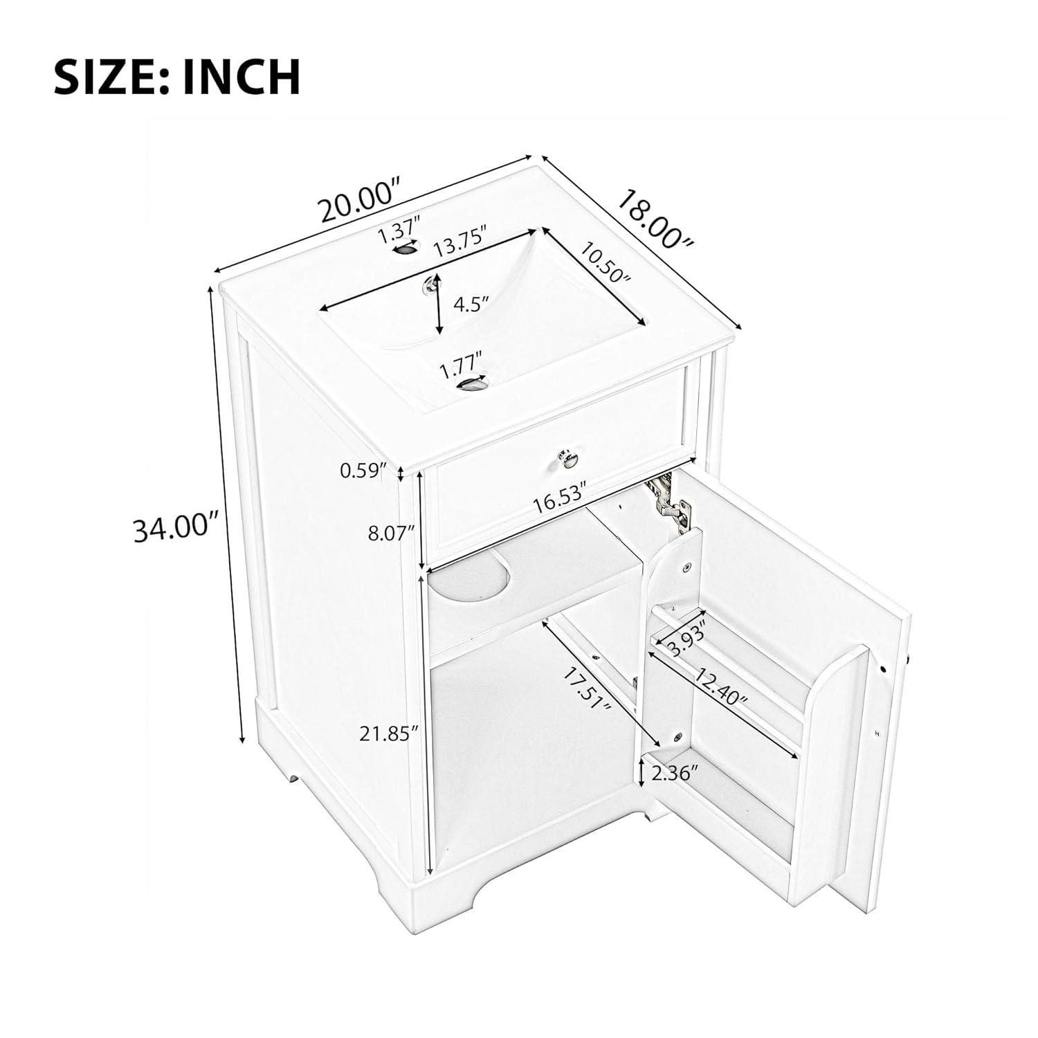 Jeltyprey 20" Bathroom Vanity with Sink, Bathroom Cabinet with Soft Closing Door