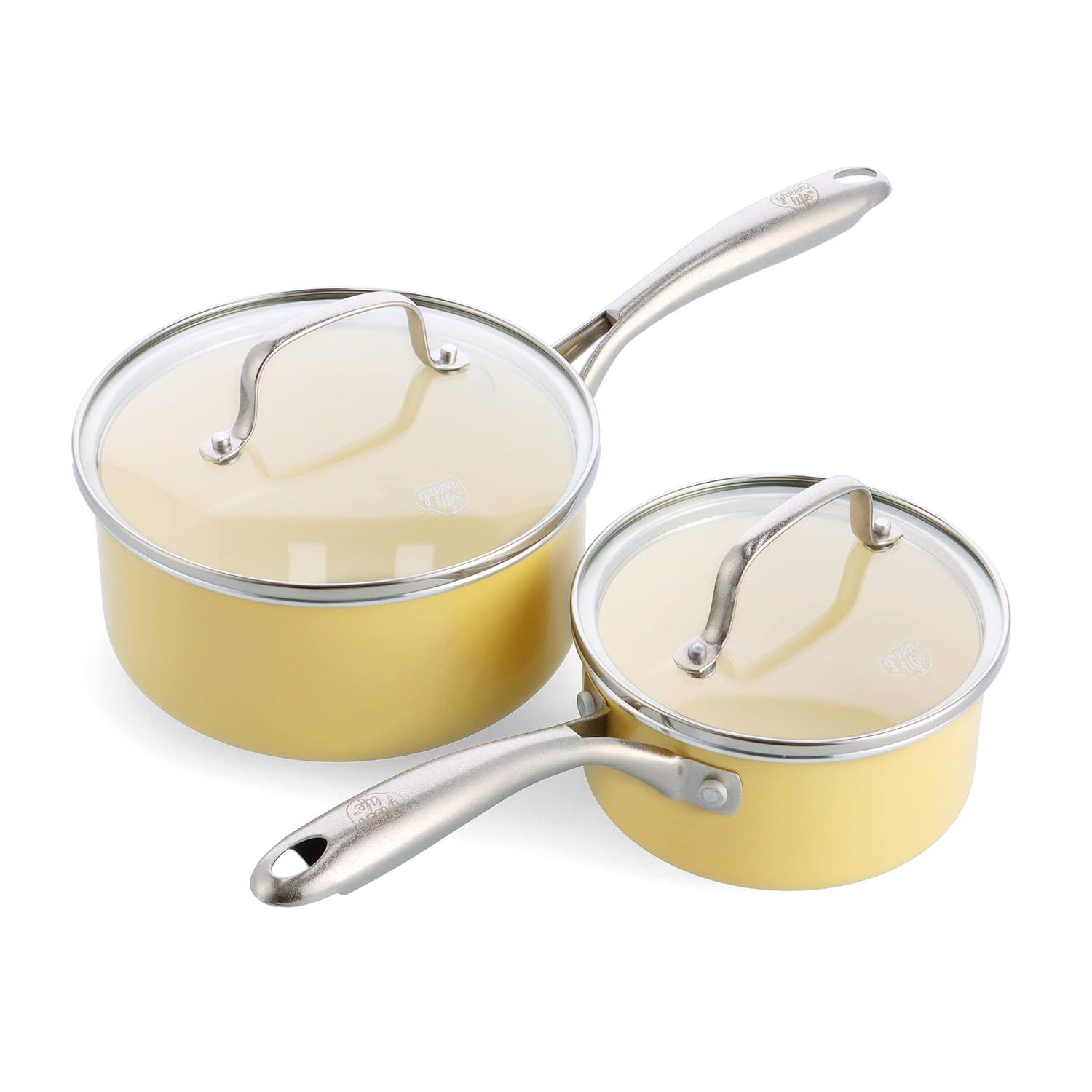 GreenLife GreenLife Artisan Healthy Ceramic Nonstick, 1L And 2L Saucepan Set, Stainless Steel Handle
