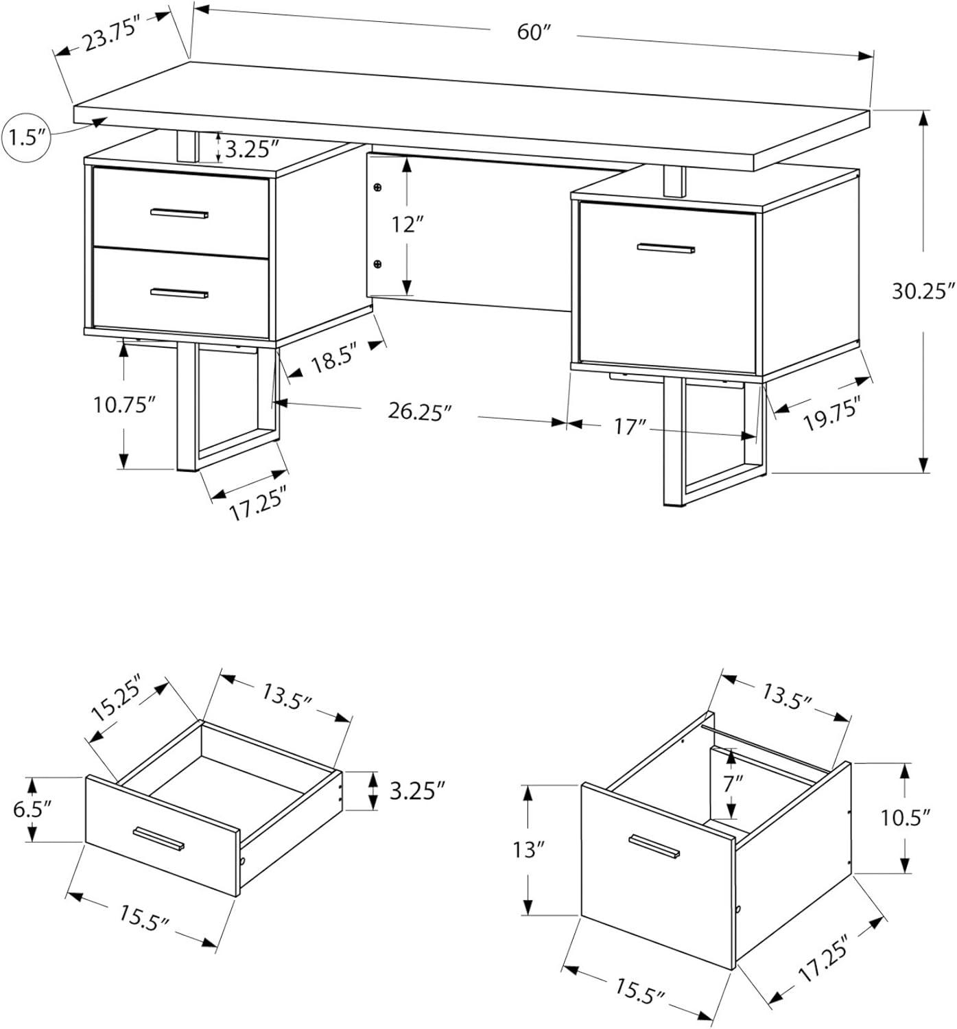 Monarch Specialties Computer Desk, Home Office, Laptop, 60"L, Work, Natural Laminate