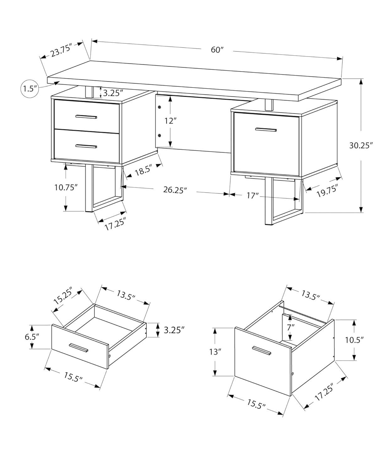 Monarch Specialties Computer Desk Home Office Laptop Left Right Set-Up Storage Drawers 60InchL Work Metal Laminate Brown Black Contemporary Modern