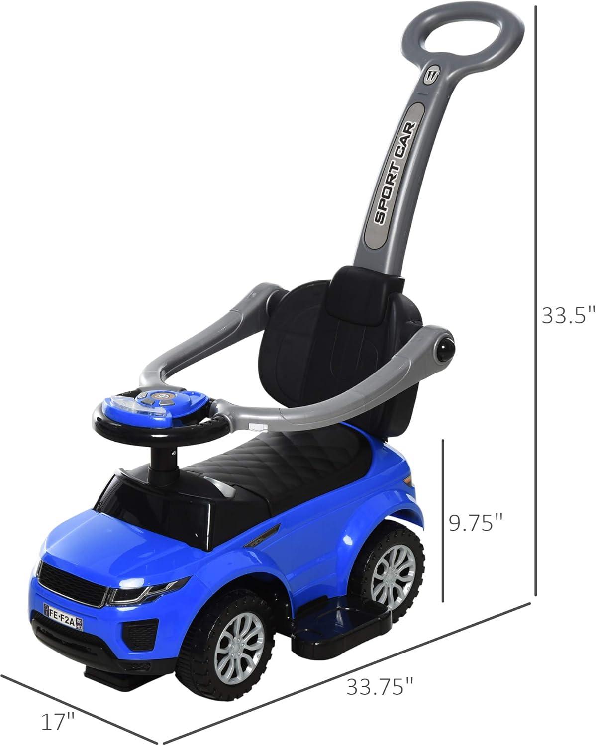 Aosom Blue 3-in-1 Toddler Push Car Stroller with Music and Lights