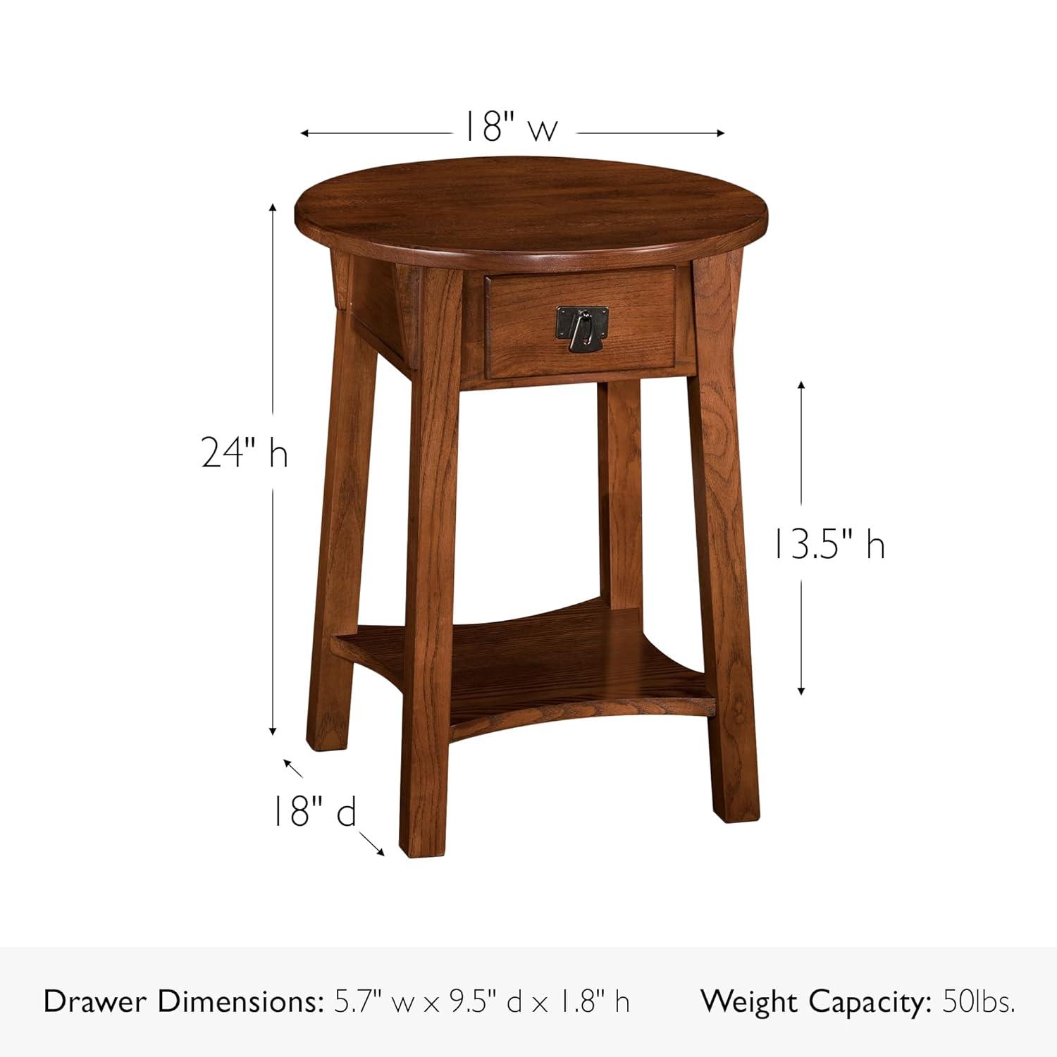 Leick Home 9056-RS Mission Round End Table with Drawer, Made with Solid Wood, Side Table for Living Room, Bedroom, and Office, Russet Finish