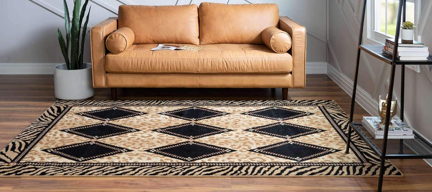 Square Black and Light Brown Geometric Animal Print Rug