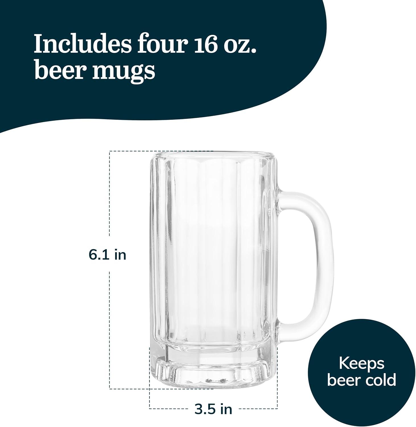 Libbey Heidelberg Glass Beer Mugs, 16 ounce, Set of 4