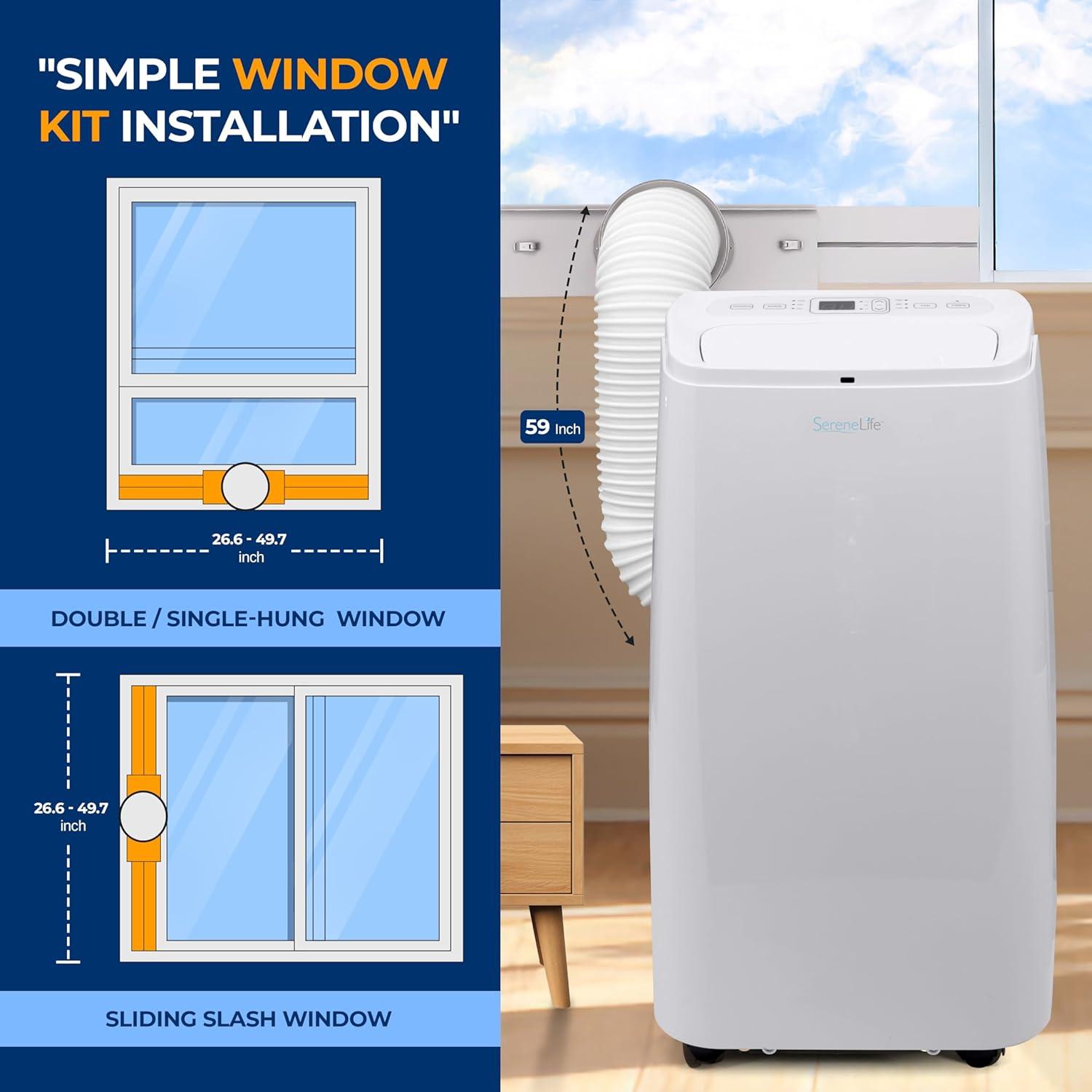 SereneLife SLPAC12 - Portable Air Conditioner - Compact Home AC Cooling Unit with Built-in Dehumidifier & Fan Modes, Includes Window Mount Kit (12,000 BTU)