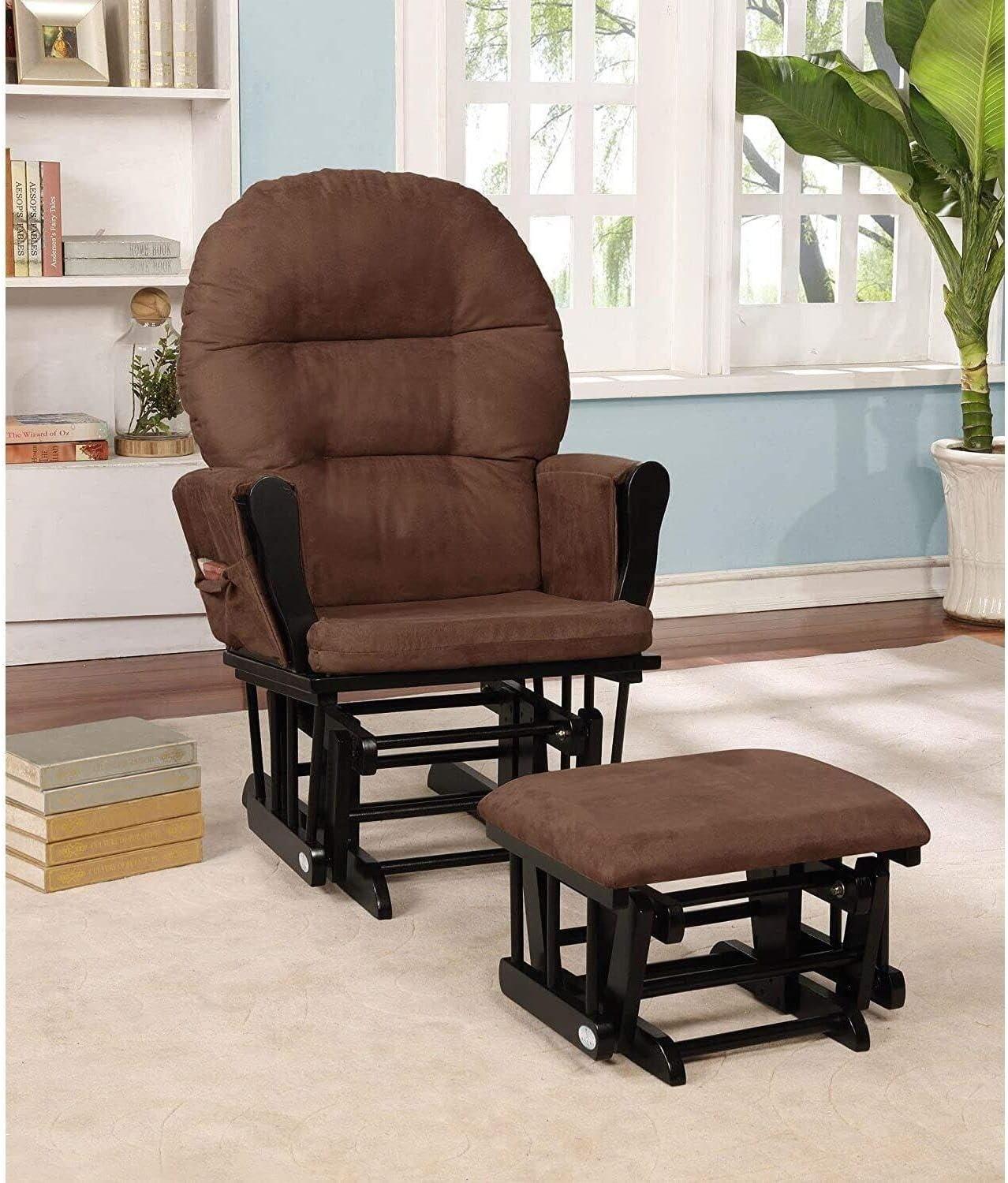 Nursery Glider & Ottoman Sets, Reclining Swivel Glider Rocker with Ottoman, Nursery Rocking Chair for Baby Room, Upholstered Nursery Recliner Glider with Ottoman, Padded Arms - Dark Gray, White