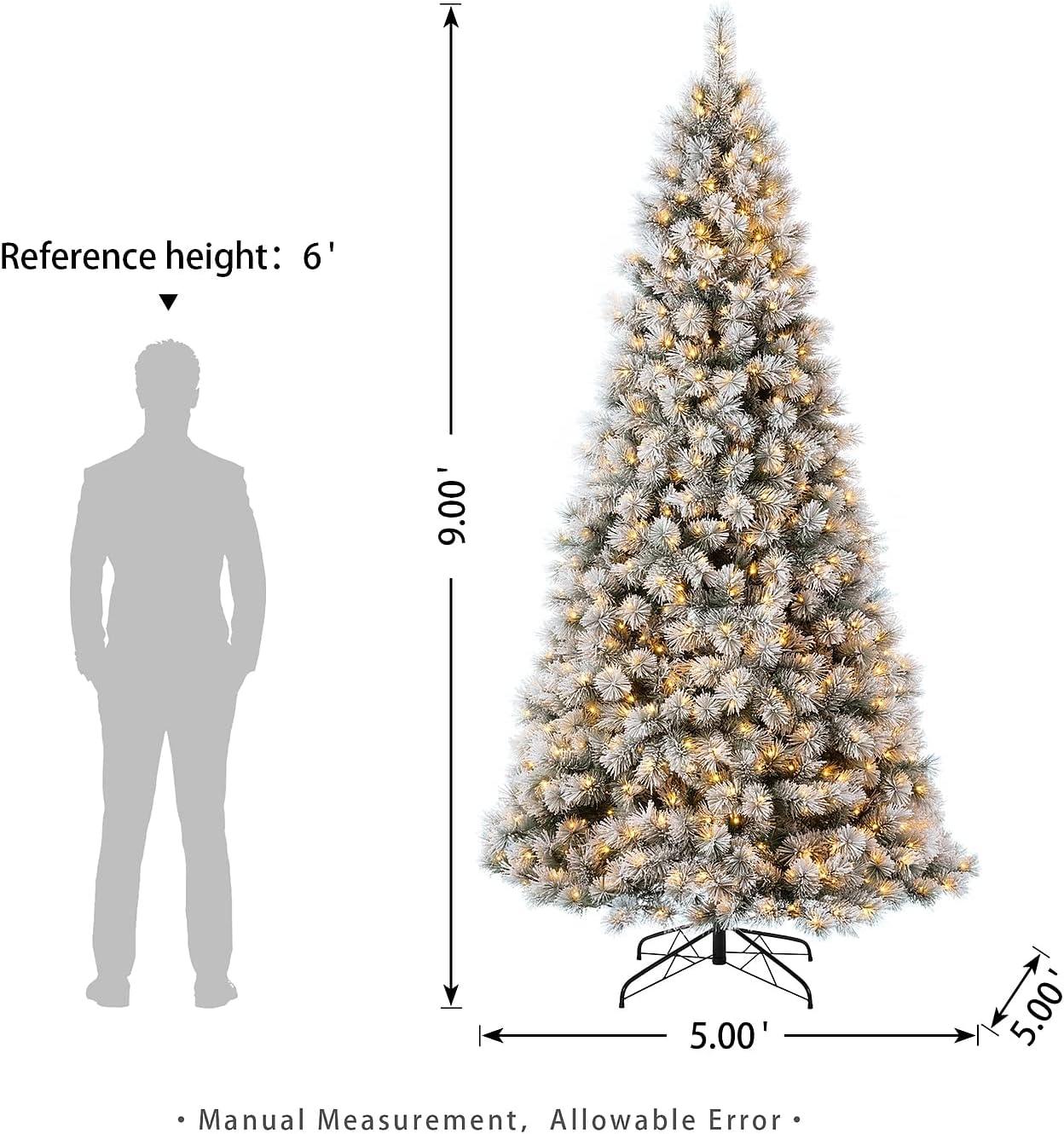 Glitz Design Glitzhome 9ft Pre-Lit Snow Flocked Artificial Pine Christmas Tree With 900 Warm White